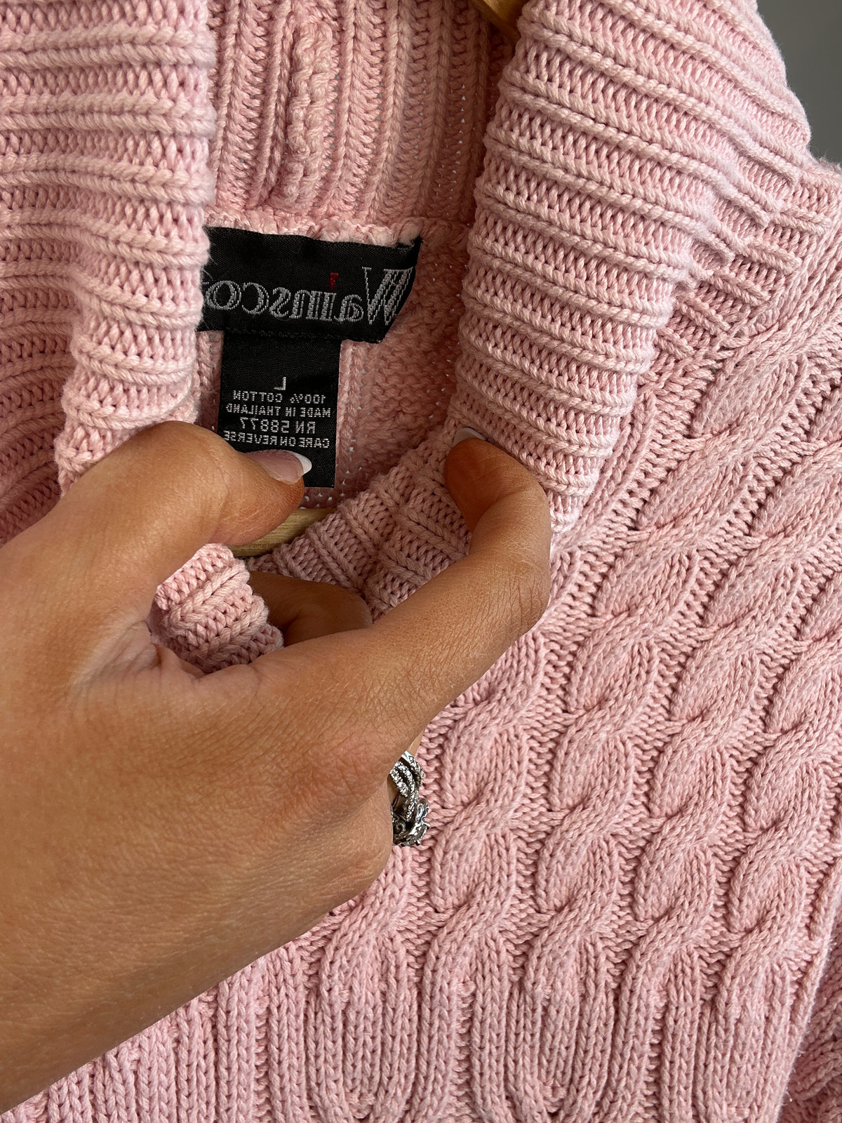 Vintage Light Pink Cable Knit Turtleneck Sweater