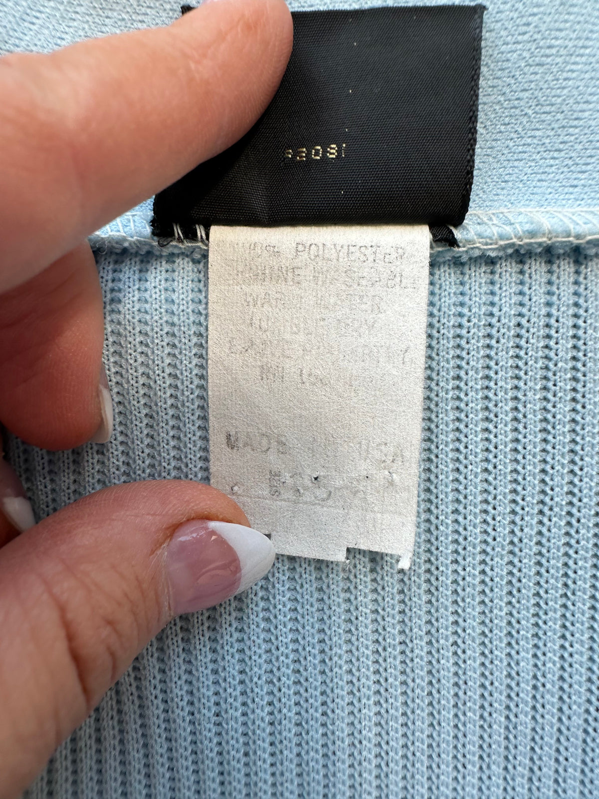 1970's Light Blue Double Knit Poly Dagger Collar Button Down