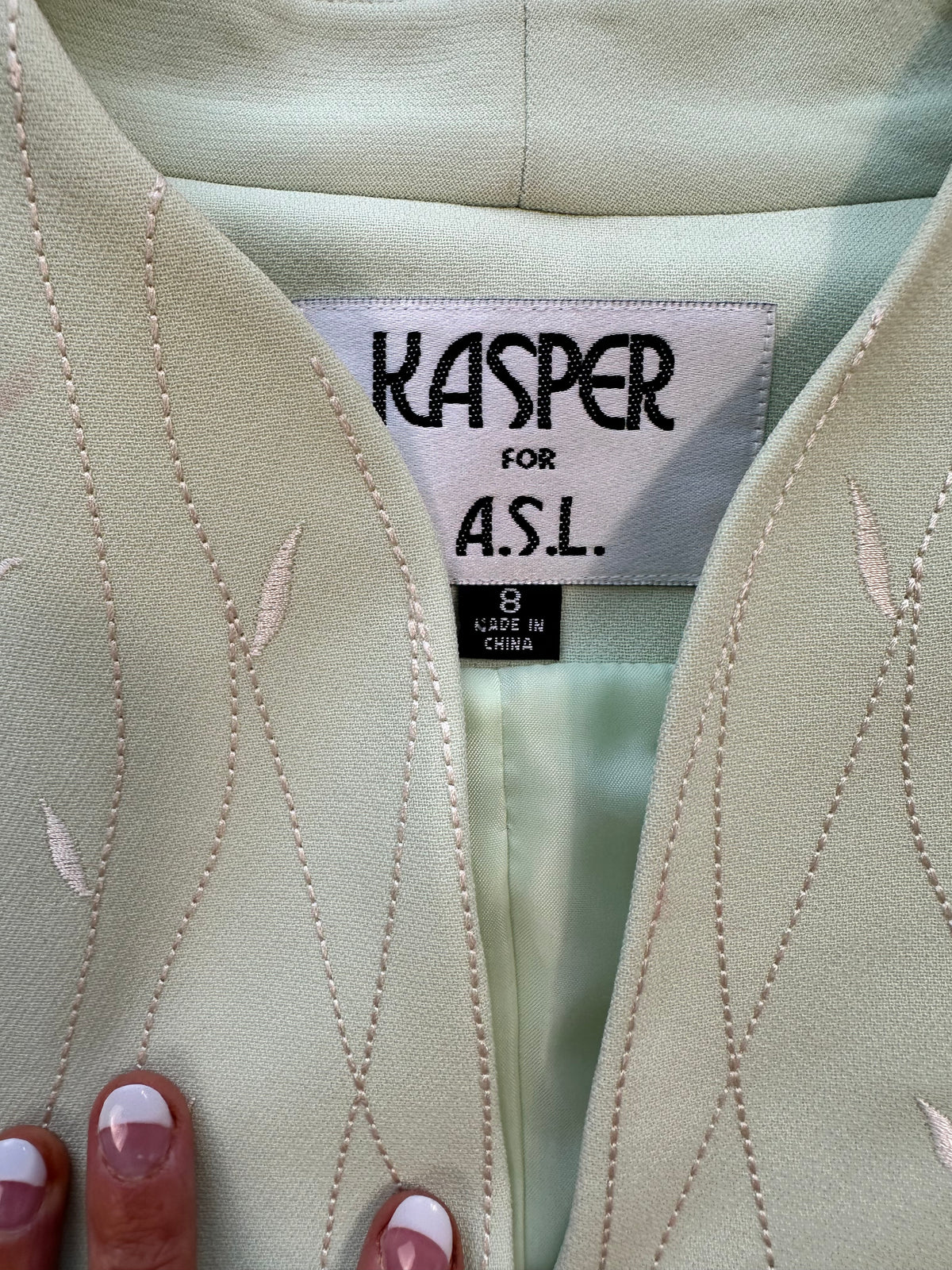 Vintage Light Green White Embroidered Longline Blazer Jacket