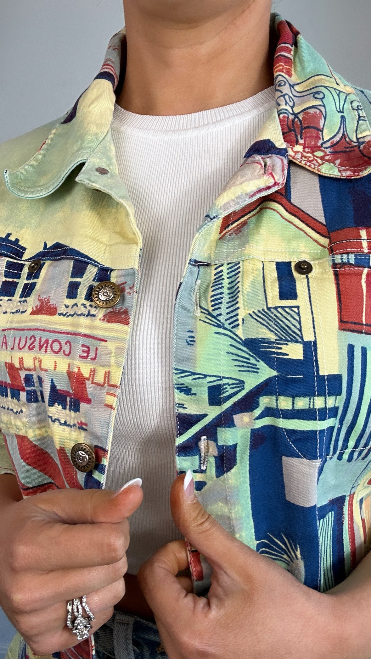 Y2K Euro Kaktus City Scape Graphic Jacket