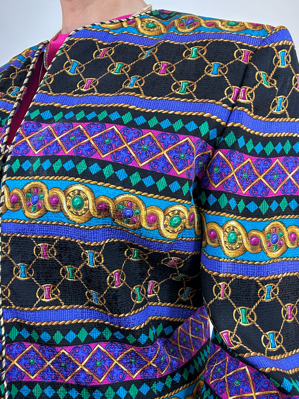 Vintage Adrianna Papel Silk Jewel Printed Jacket