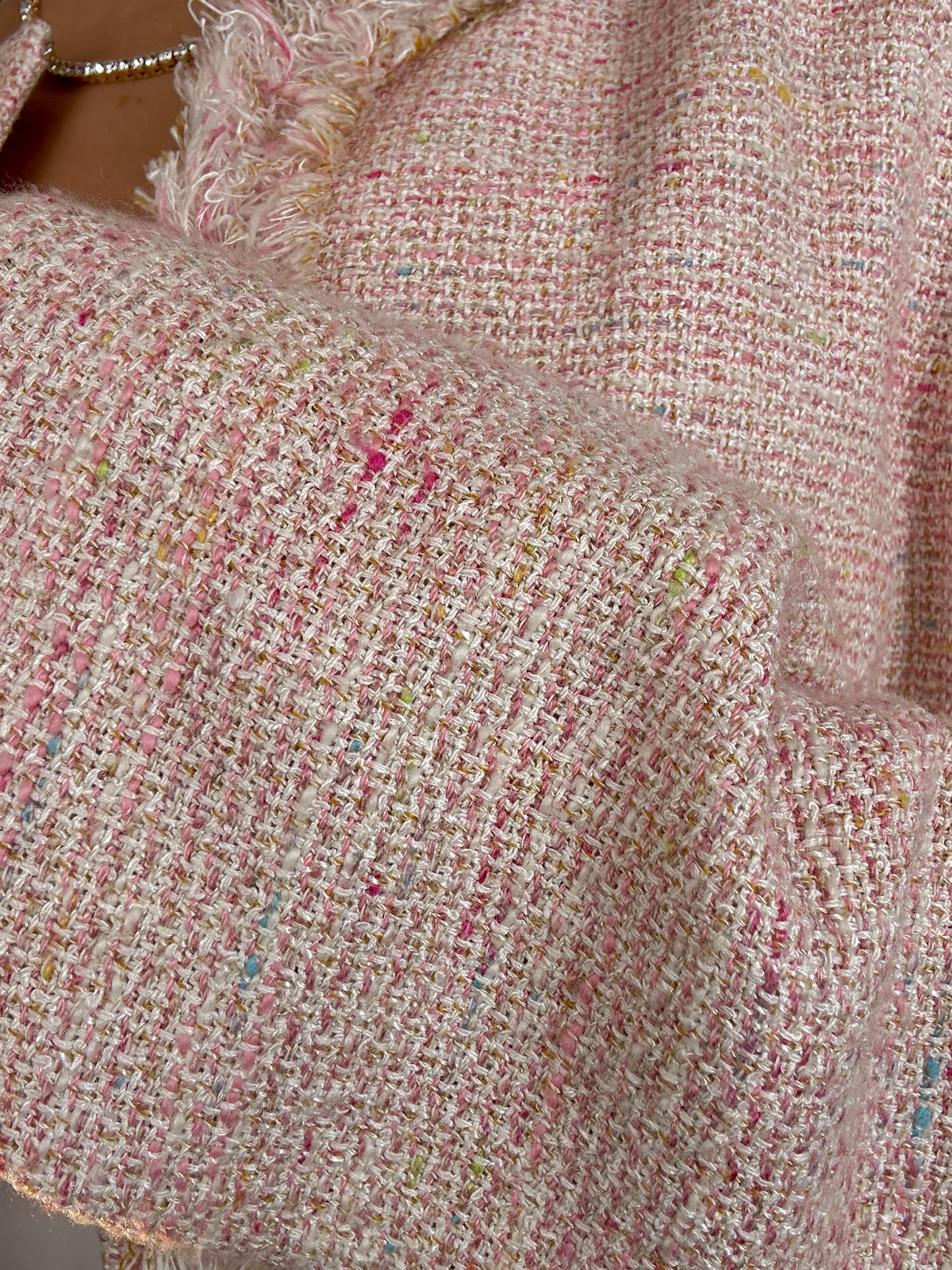 Alfani Light Pink Tweed Fringe Trim Blazer Jacket