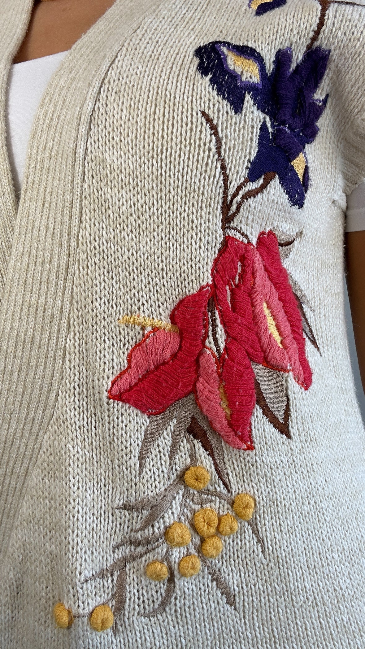 Vintage Cream Multicolor Embroidered Wrap Vest