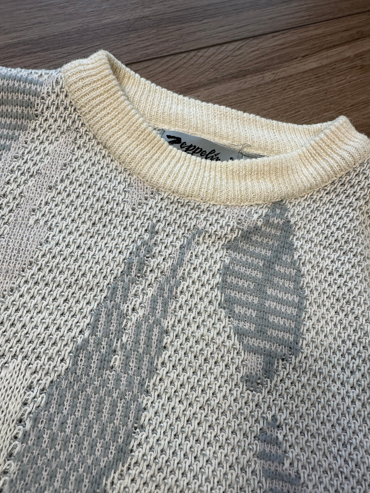 Vintage Abstract White Gray Blue Zeppelin Crewneck Sweater