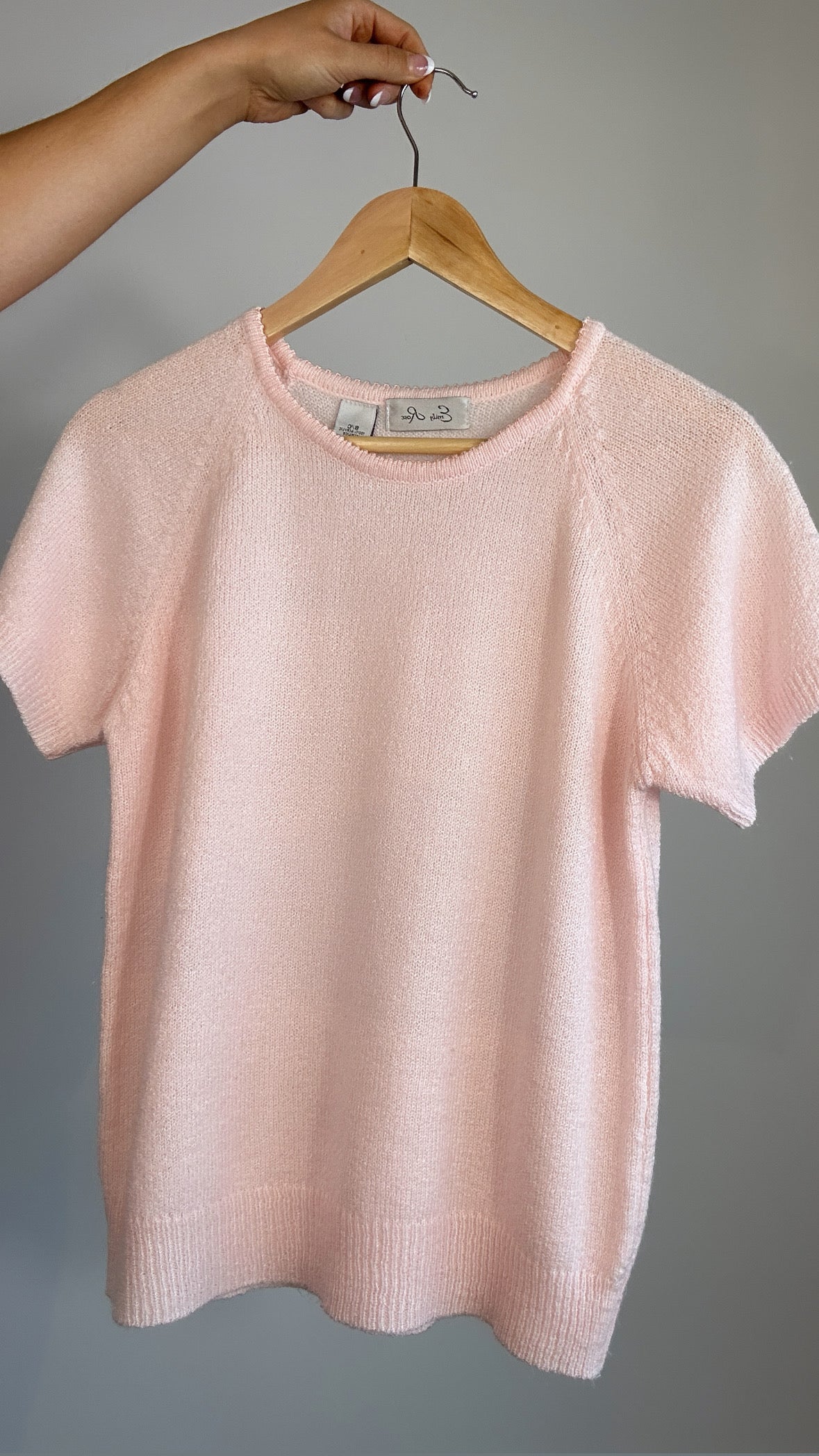 Vintage Light Pink Emily Rose Sweater Knit Short Sleeve Top