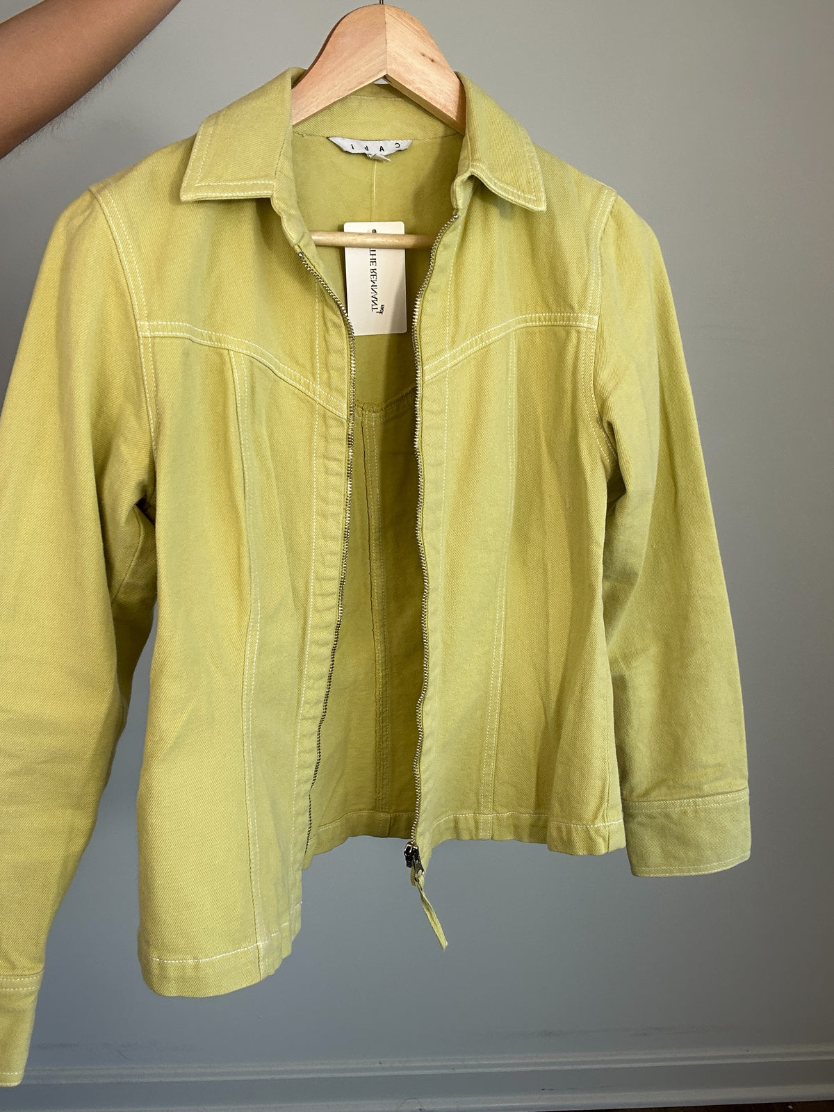 Y2K Lime Green Zip Up Denim Jacket