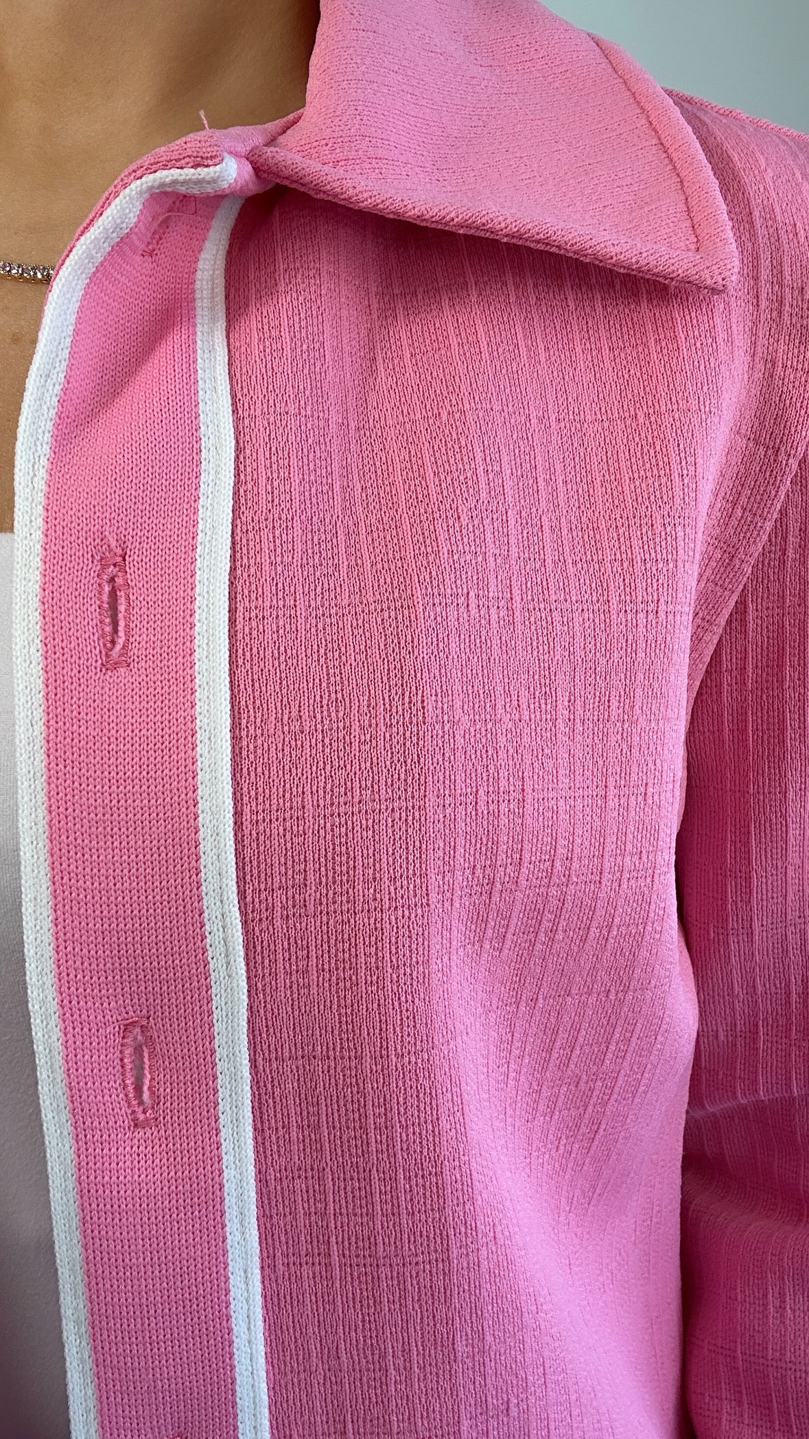 1970s Vintage Jack Winter Pink white Double Knit Poly Jacket