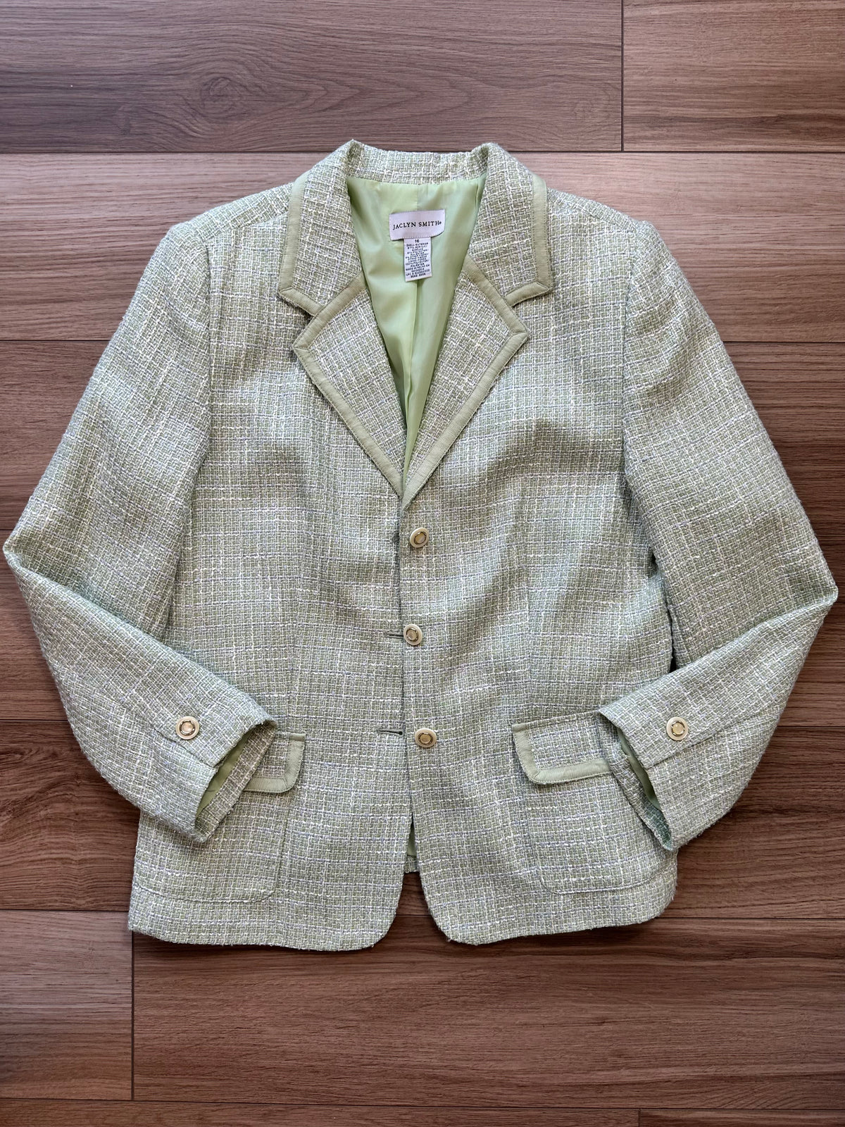 Vintage Mint Green Tweed Shimmer Jaclyn Smith Blazer