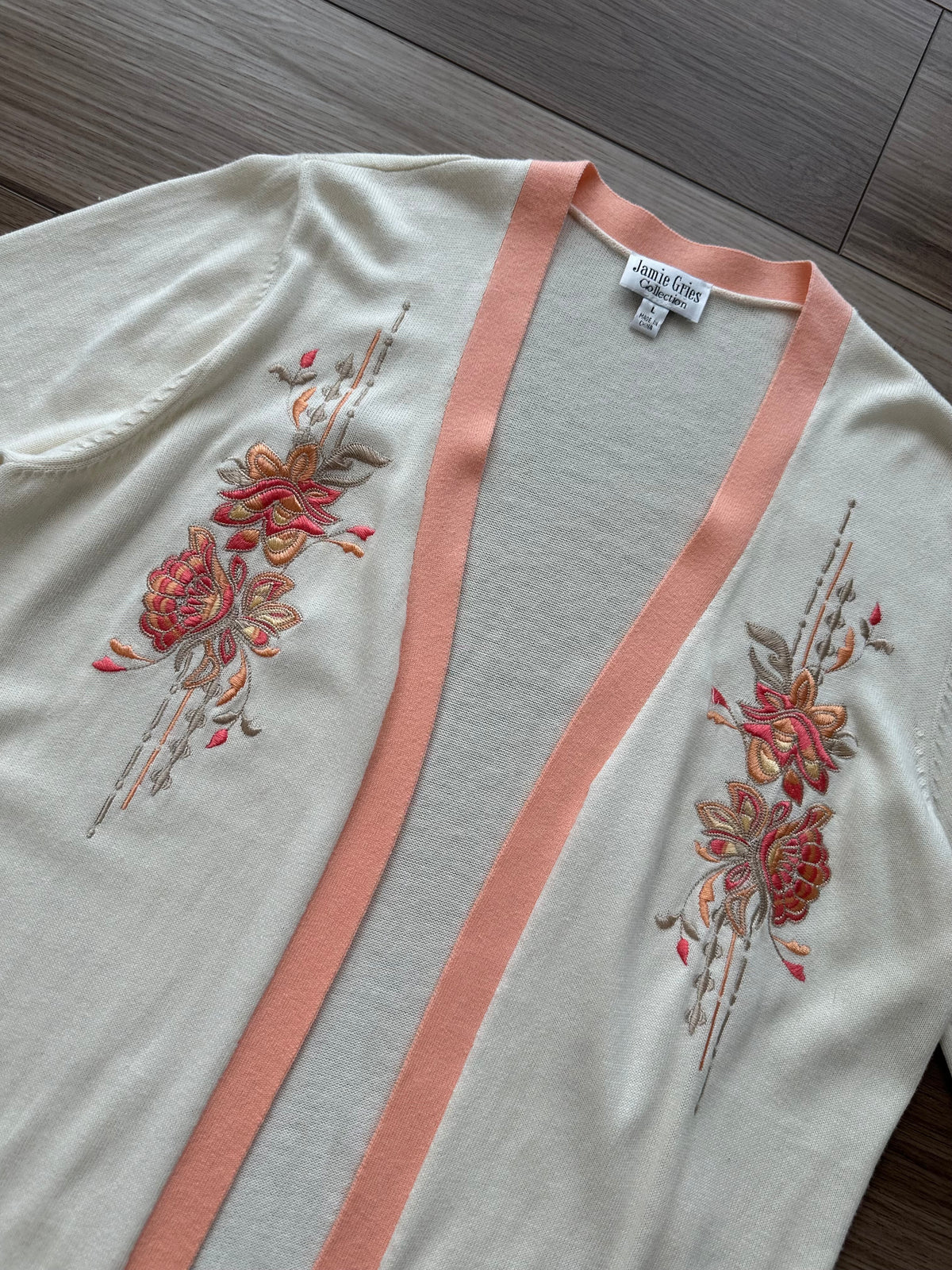 Vintage Peach & Cream Floral Embroidered Kimono Cardigan