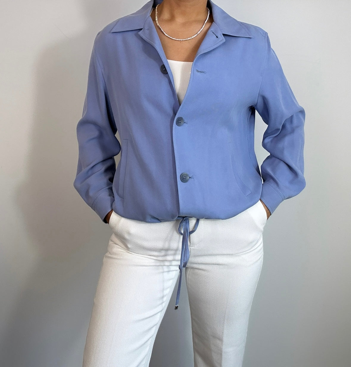 Pure Silk Vintage Talbots Sporty Bomber Style Drawstring Cinch Jacket