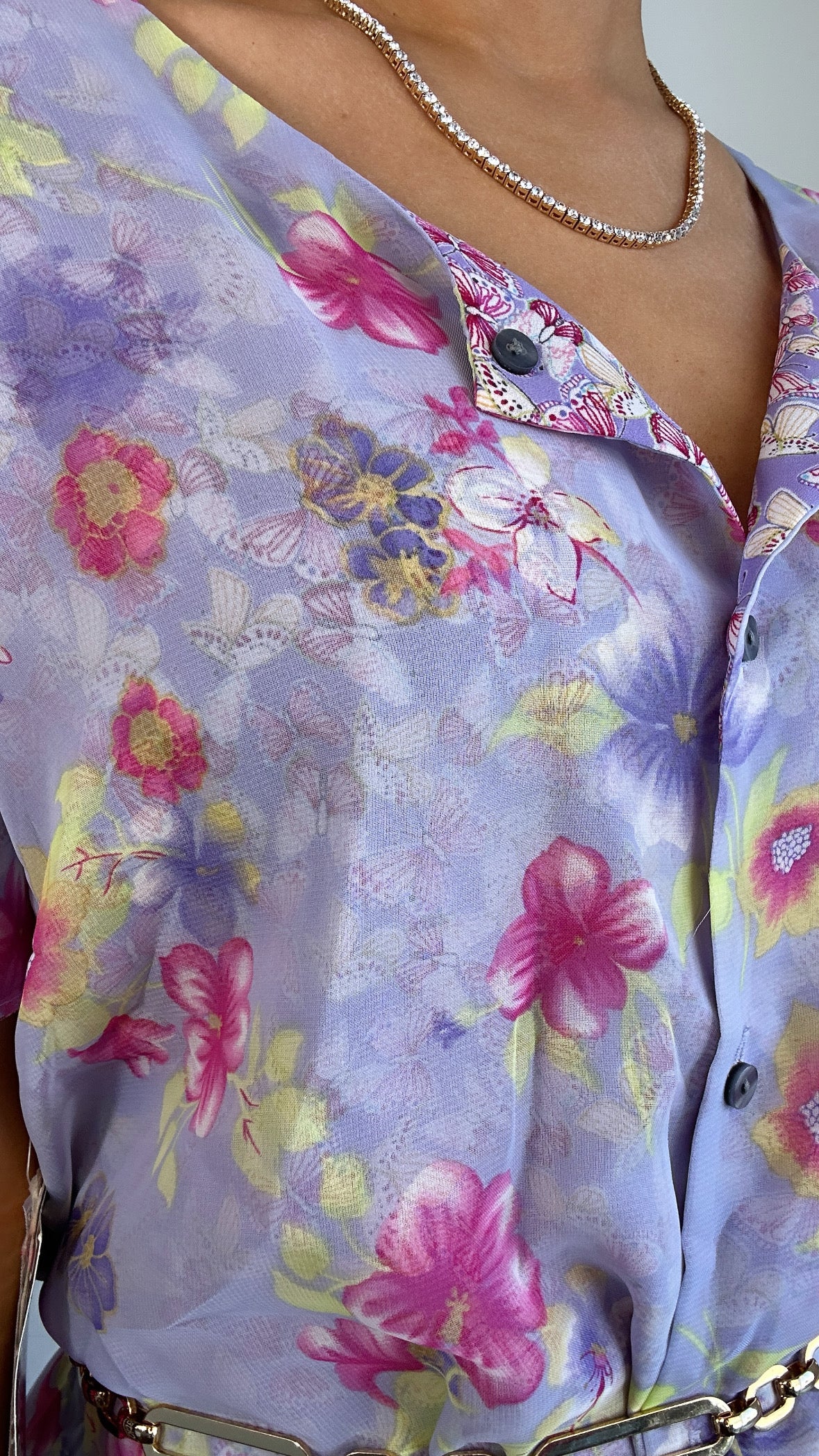Vintage Lavender Pink Reversible Butterfly Floral Blouse