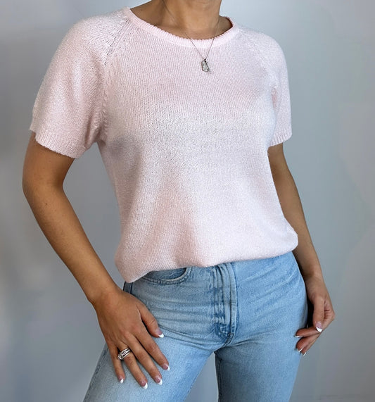 Vintage Light Pink Emily Rose Sweater Knit Short Sleeve Top