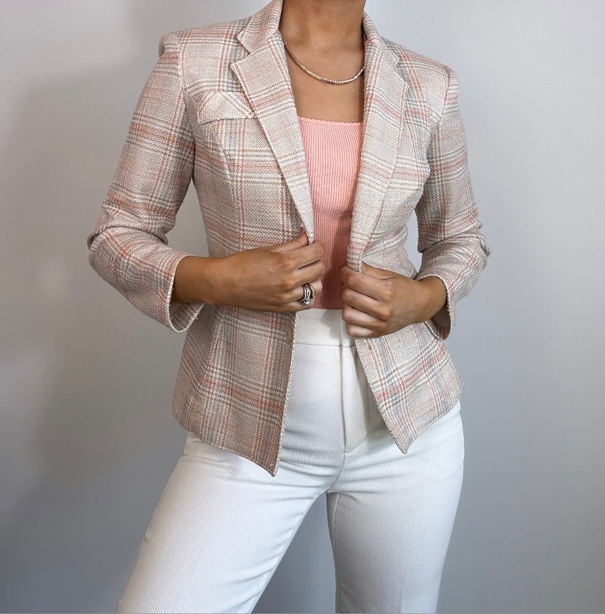 1970's Collegian of California Tailored Cream Blue Orange Plaid Blazer