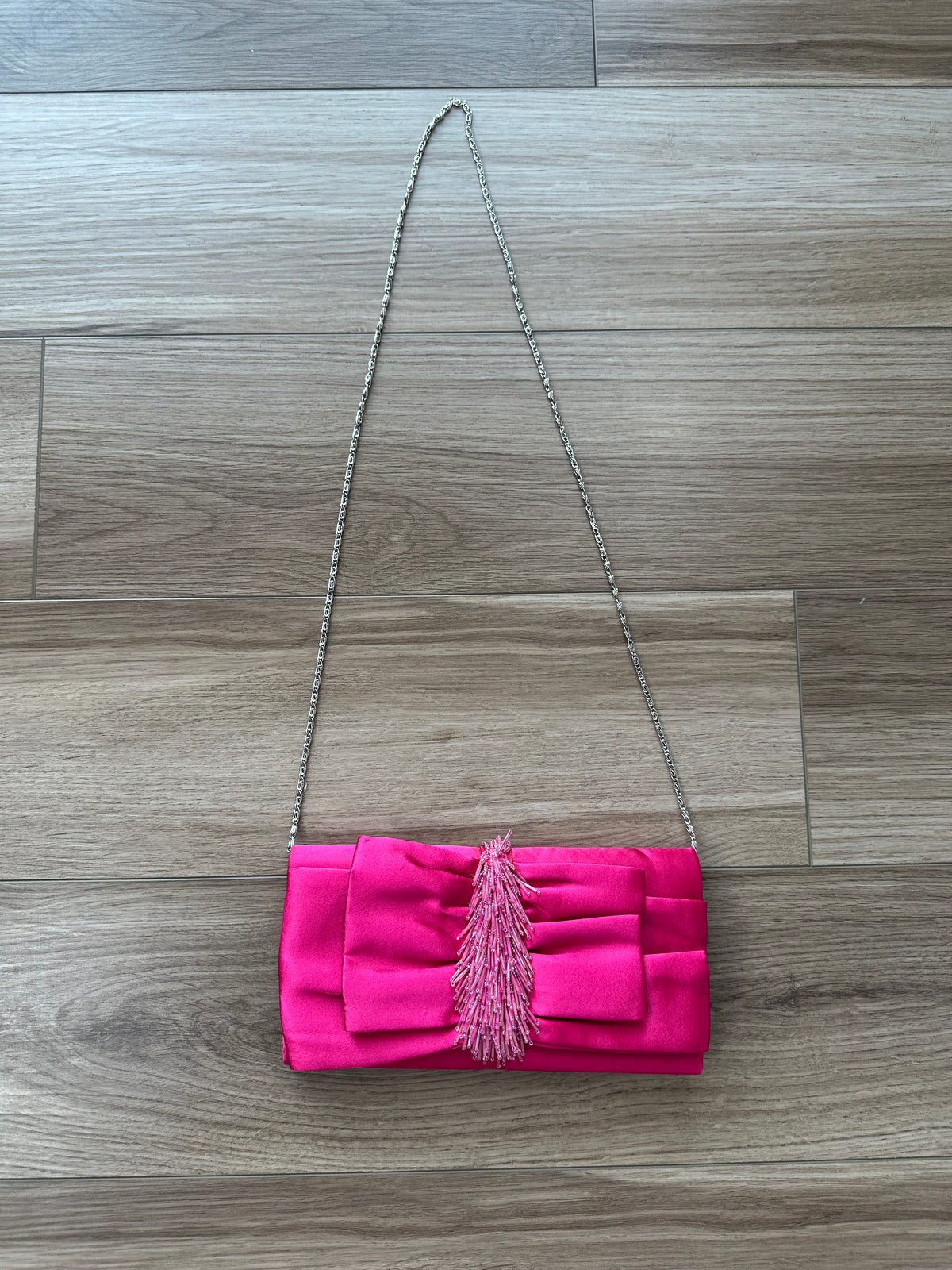 Vintage Hot Pink Beaded Satin Clutch Purse
