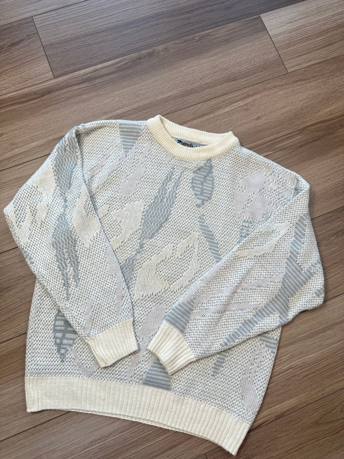 Vintage Abstract White Gray Blue Zeppelin Crewneck Sweater