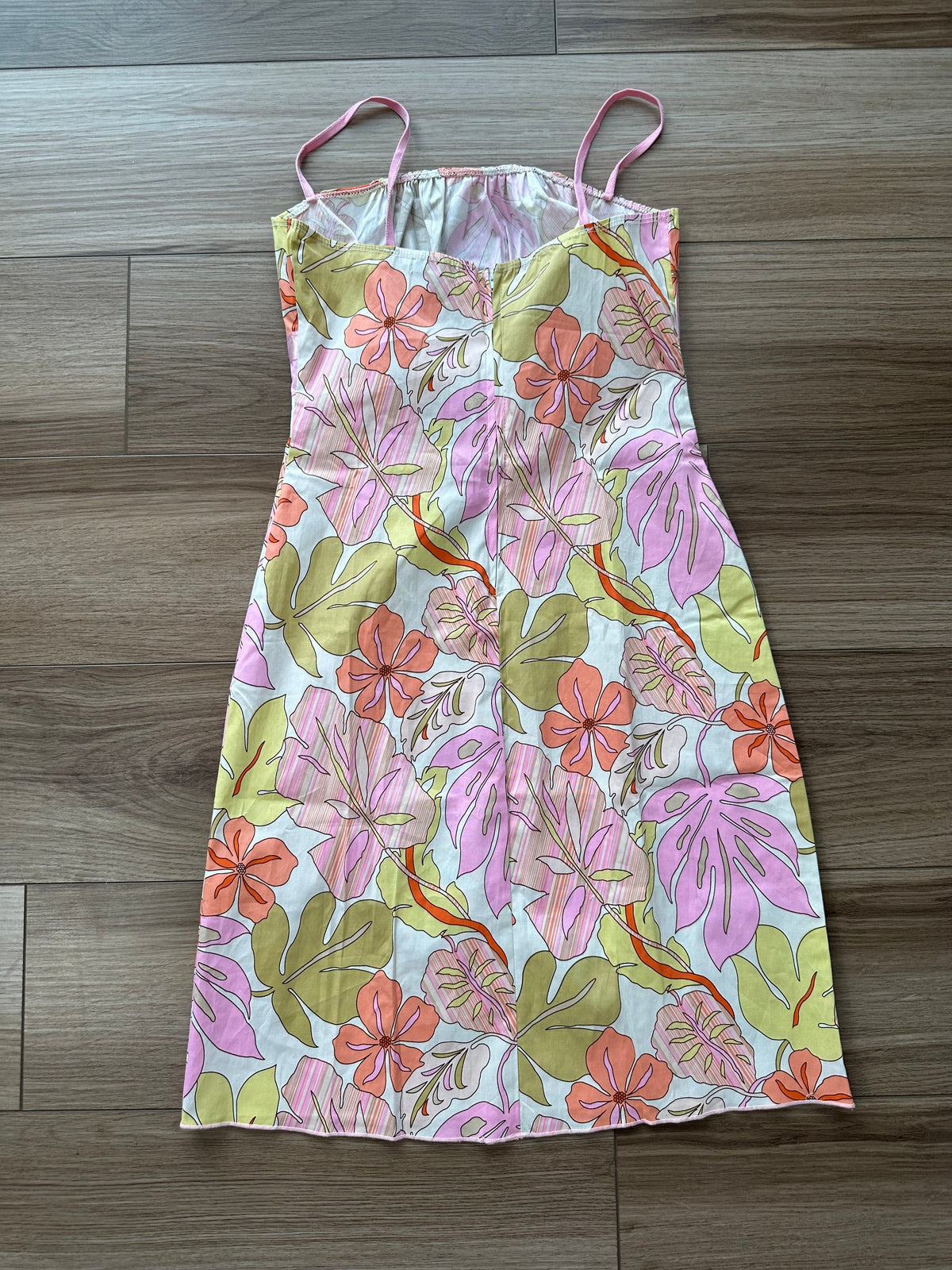 Y2K White Pink Orange Tropical Floral Spaghetti Strap Sundress