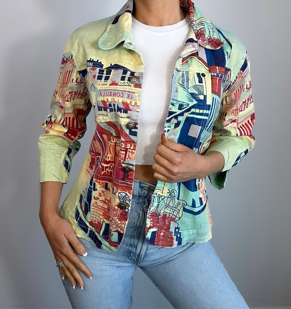 Y2K Euro Kaktus City Scape Graphic Jacket