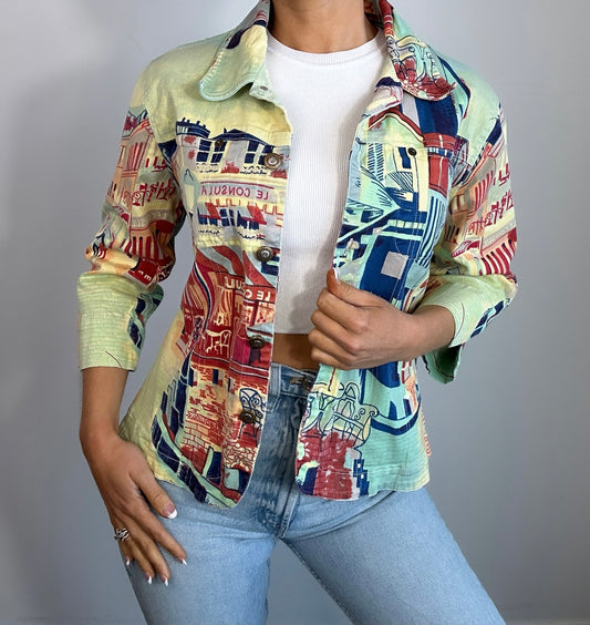 Y2K Euro Kaktus City Scape Graphic Jacket