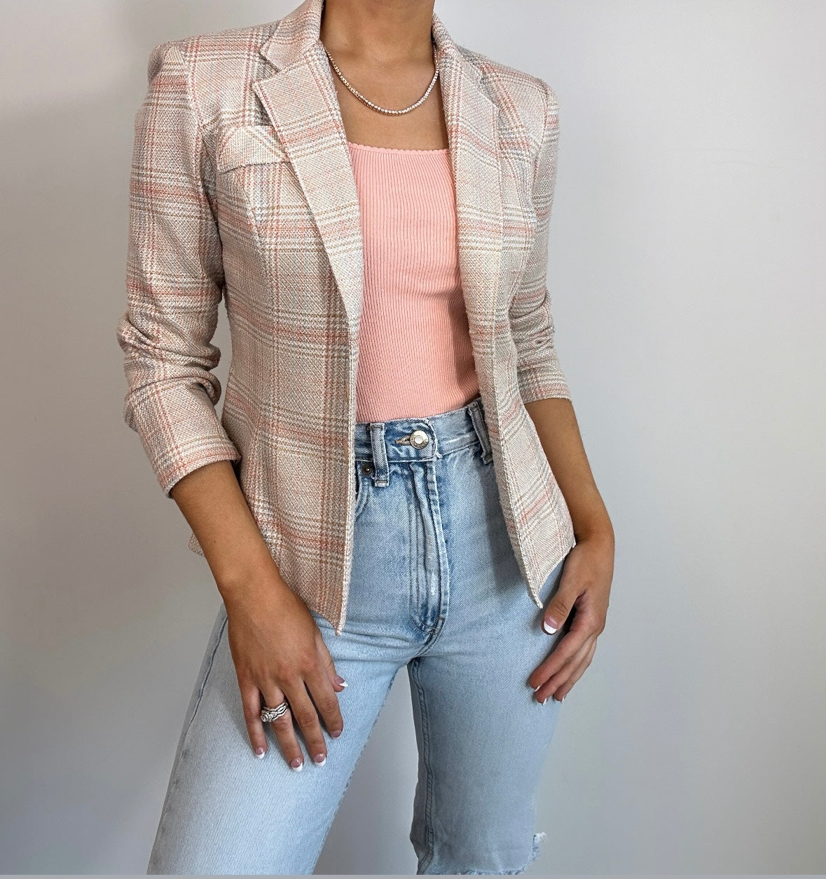 1970's Collegian of California Tailored Cream Blue Orange Plaid Blazer