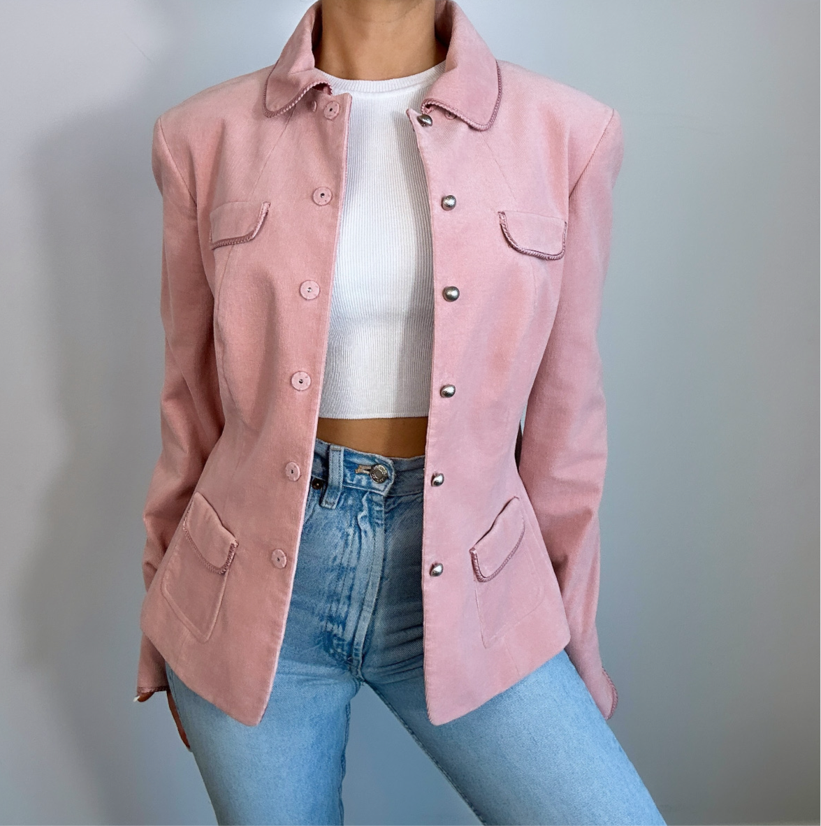 Y2K Tahari Blush Pink Corduroy Collared Jacket