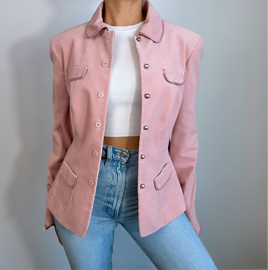 Y2K Tahari Blush Pink Corduroy Collared Jacket
