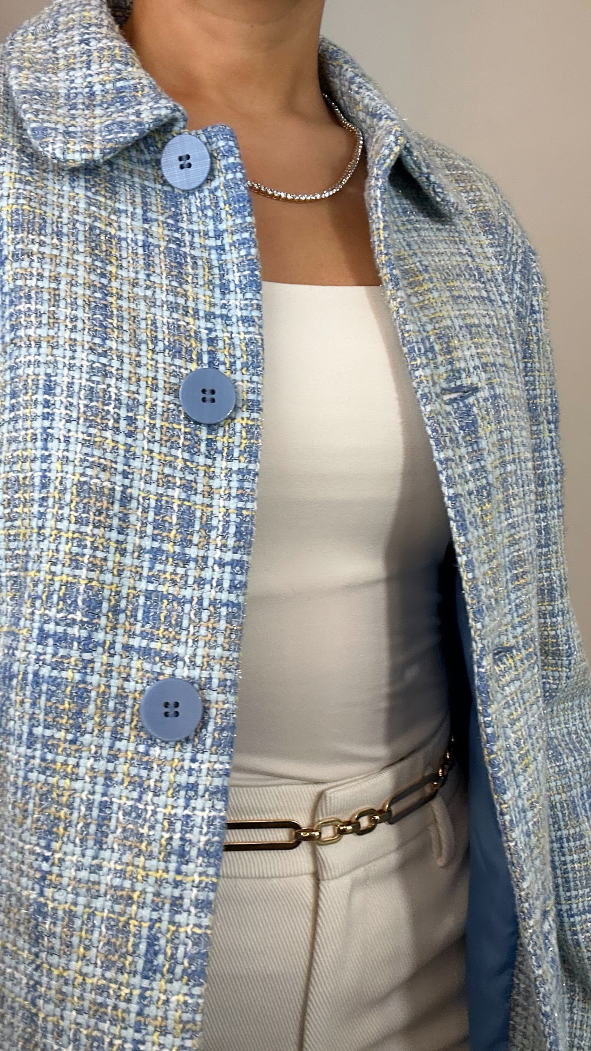Vintage Light Blue Yellow Blend Tweed Karen Scott Blazer Jacket