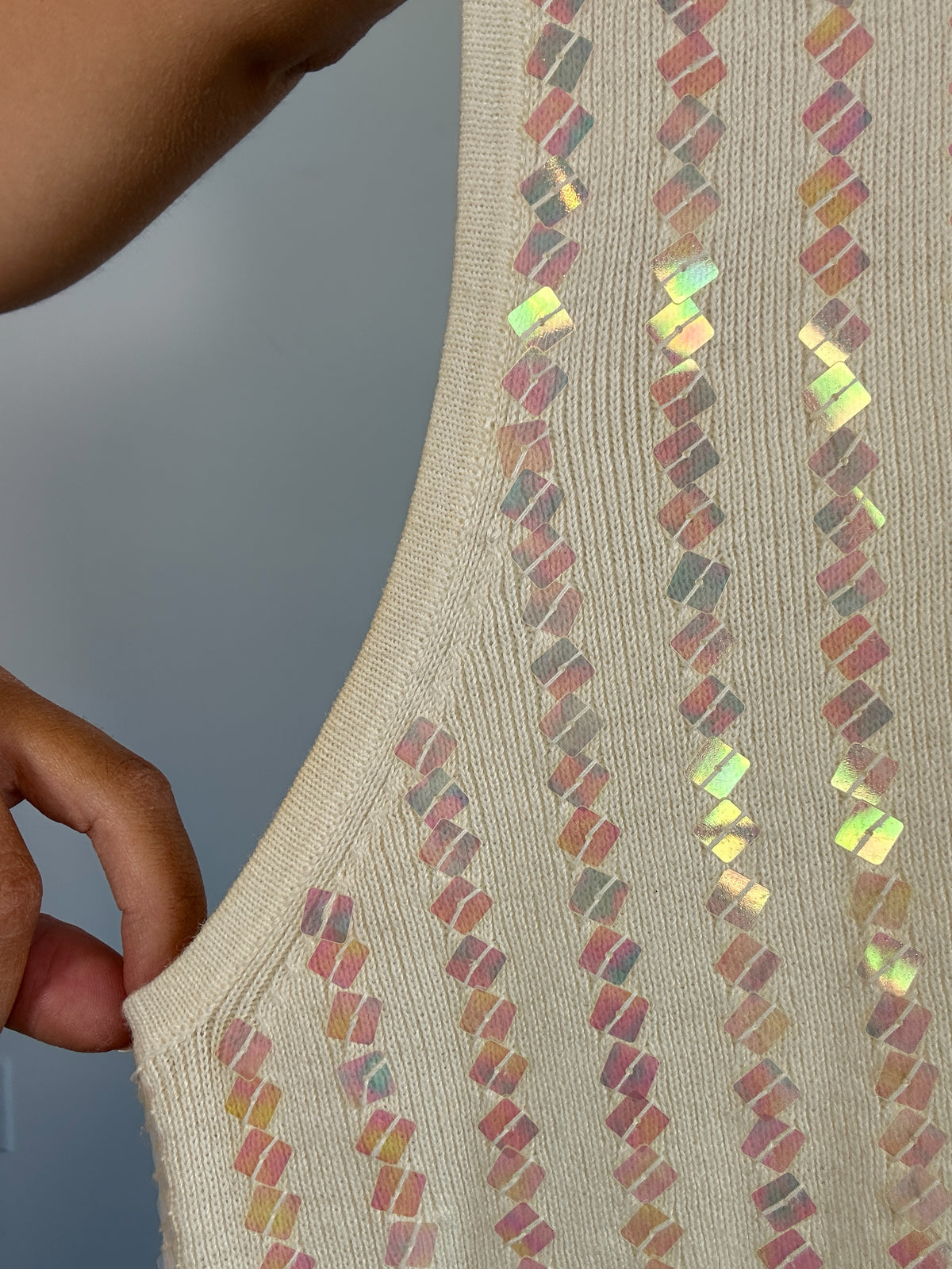 Vintage Victoria Jones Cream Sequin Knit Tank Top