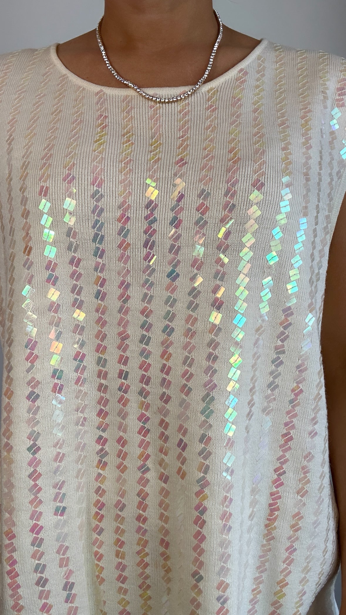 Vintage Victoria Jones Cream Sequin Knit Tank Top