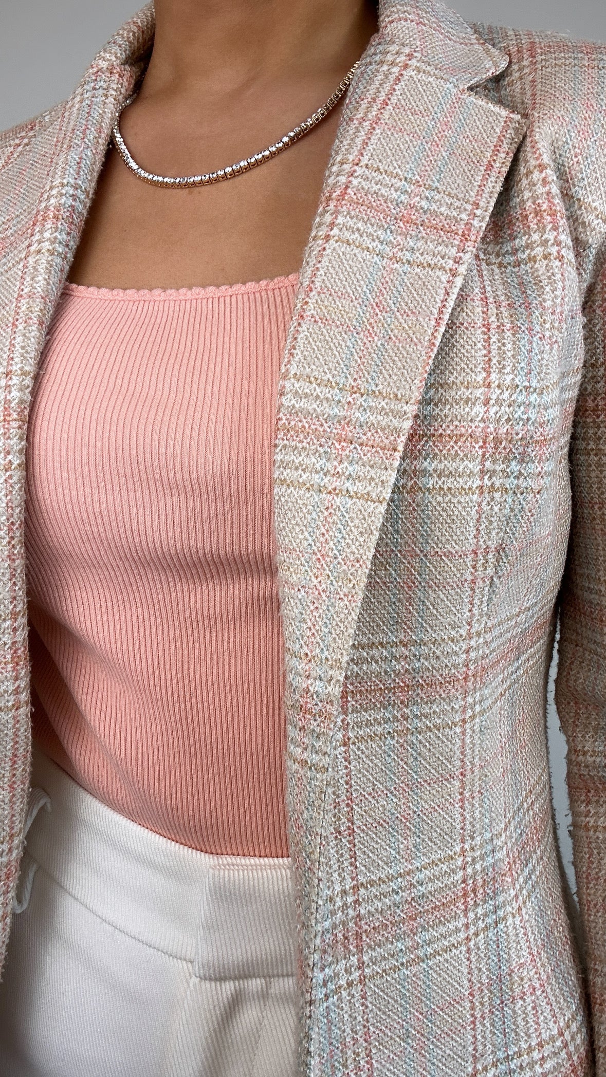 1970's Collegian of California Tailored Cream Blue Orange Plaid Blazer