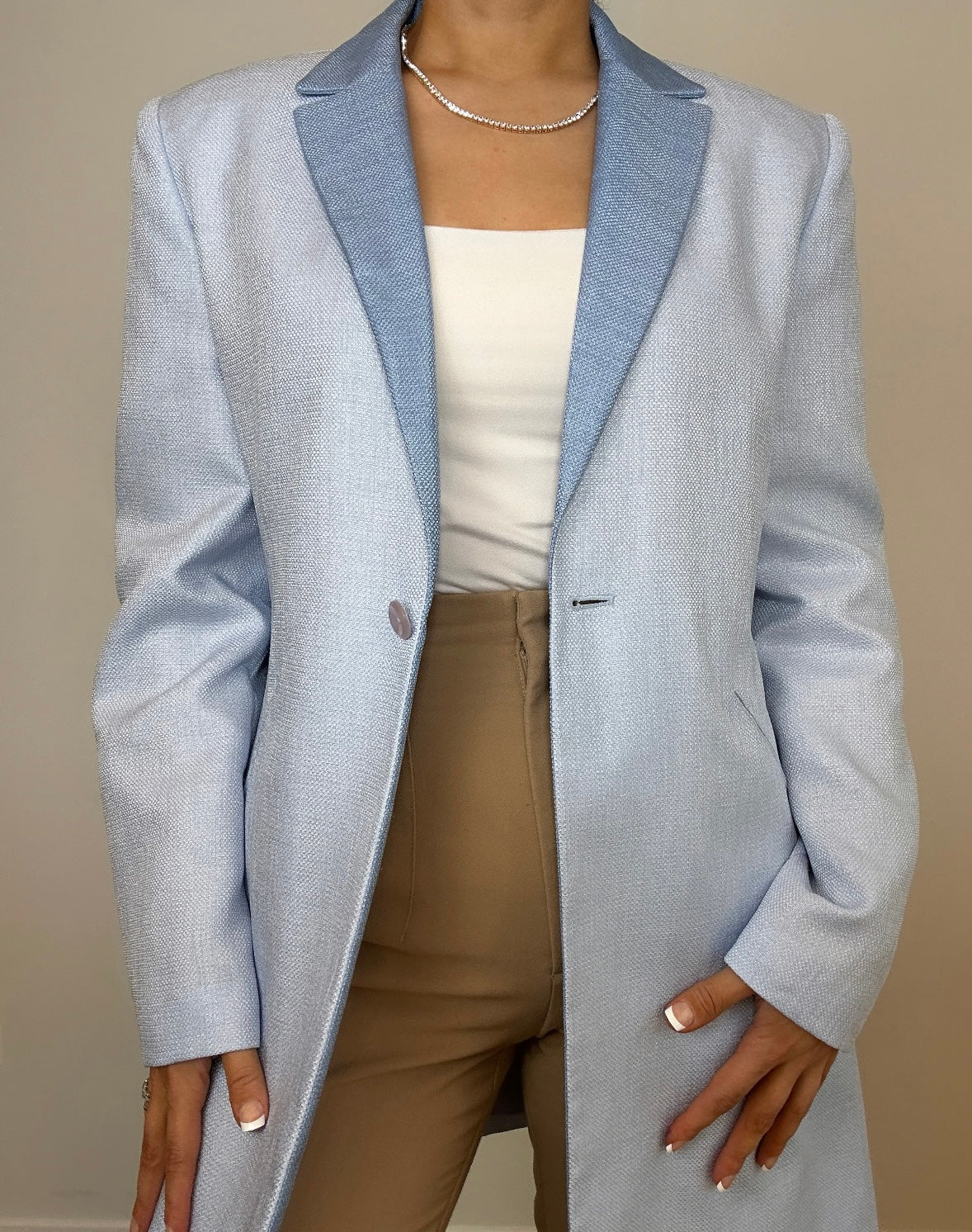 Vintage Light Blue Longline Larry Levine Blazer Jacket