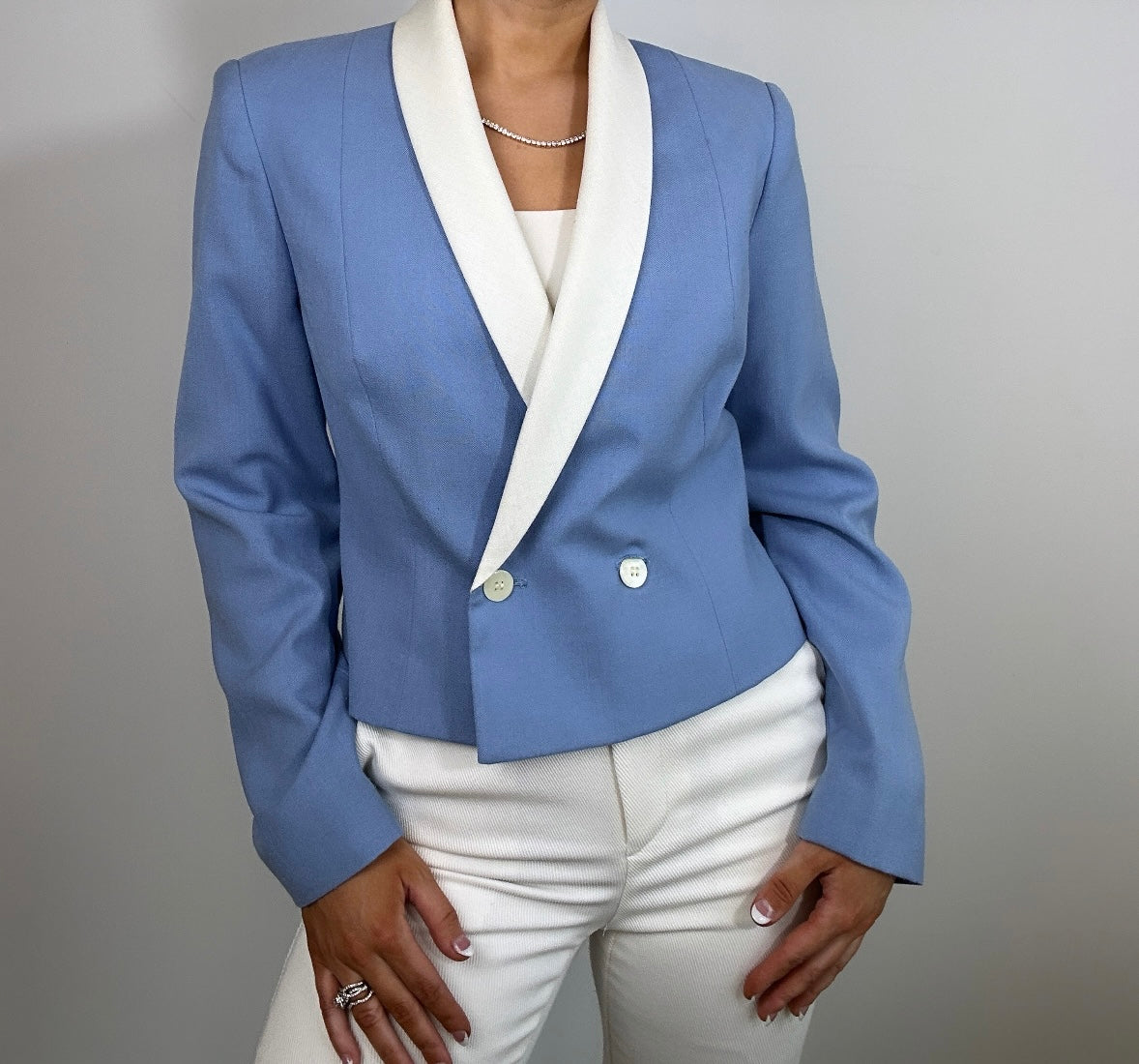 1980's Union Made Vintage Double Breasted Blue White Trim Blazer