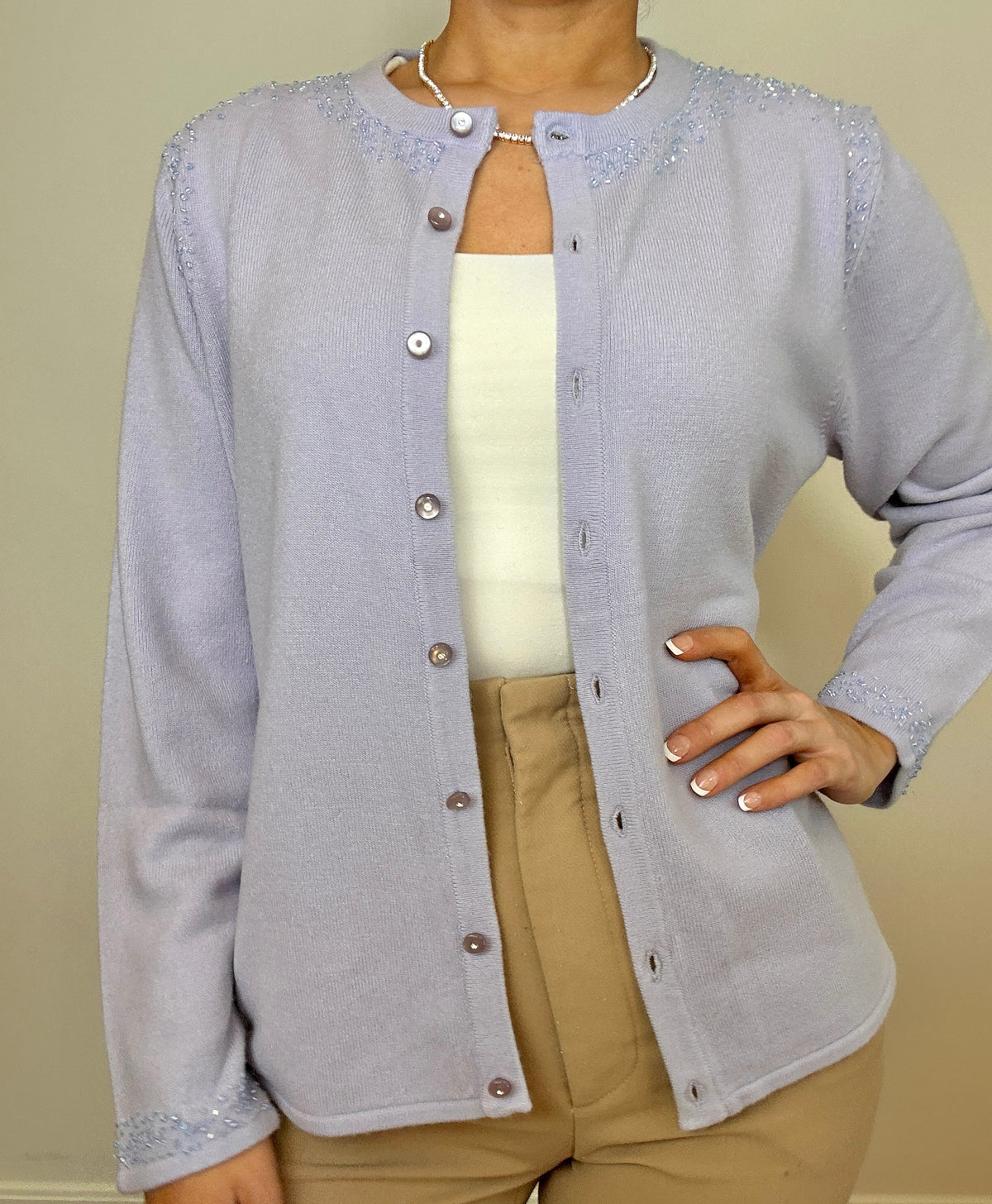 Vintage Light Blue Beaded Cardigan