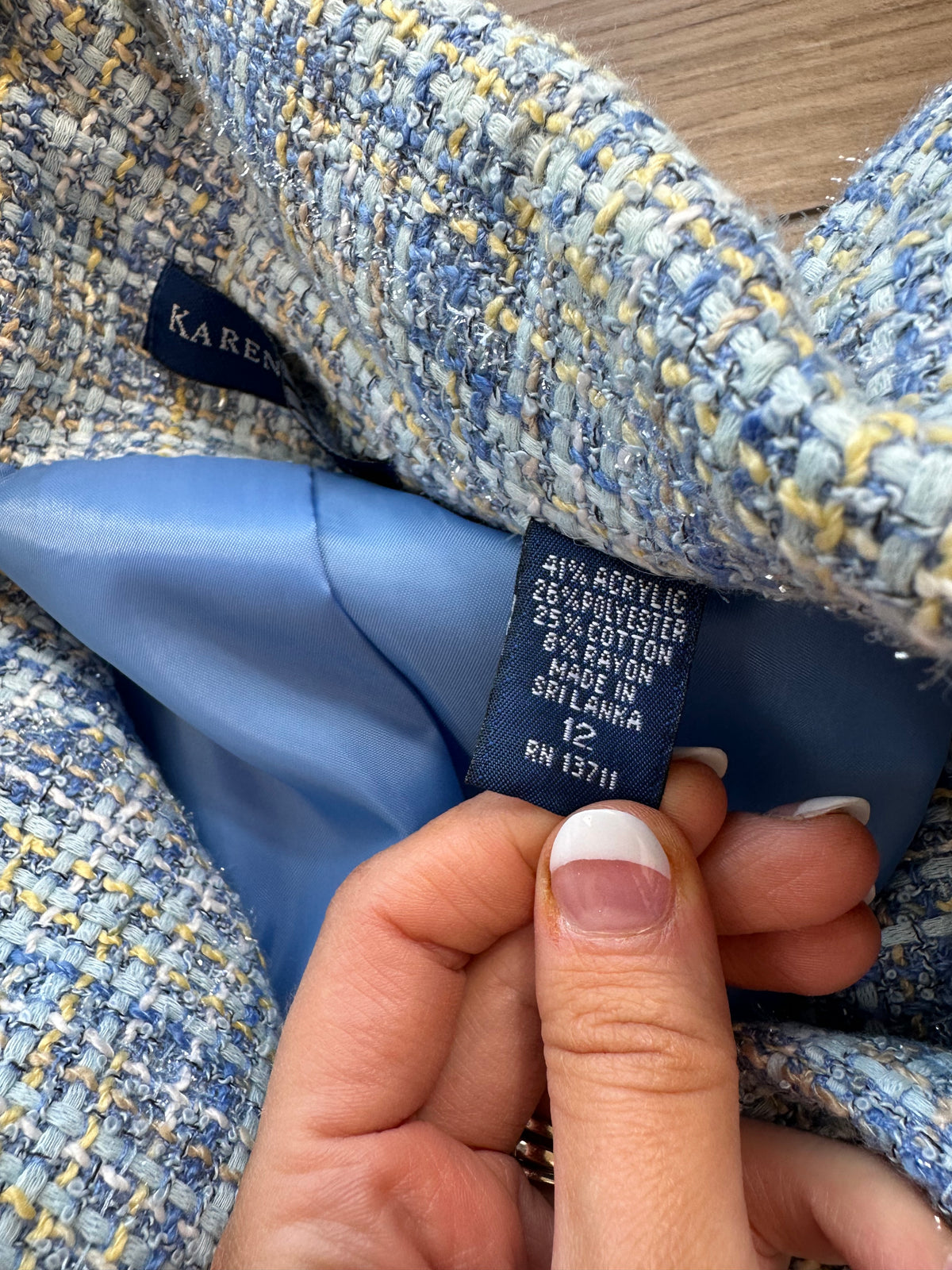 Vintage Light Blue Yellow Blend Tweed Karen Scott Blazer Jacket
