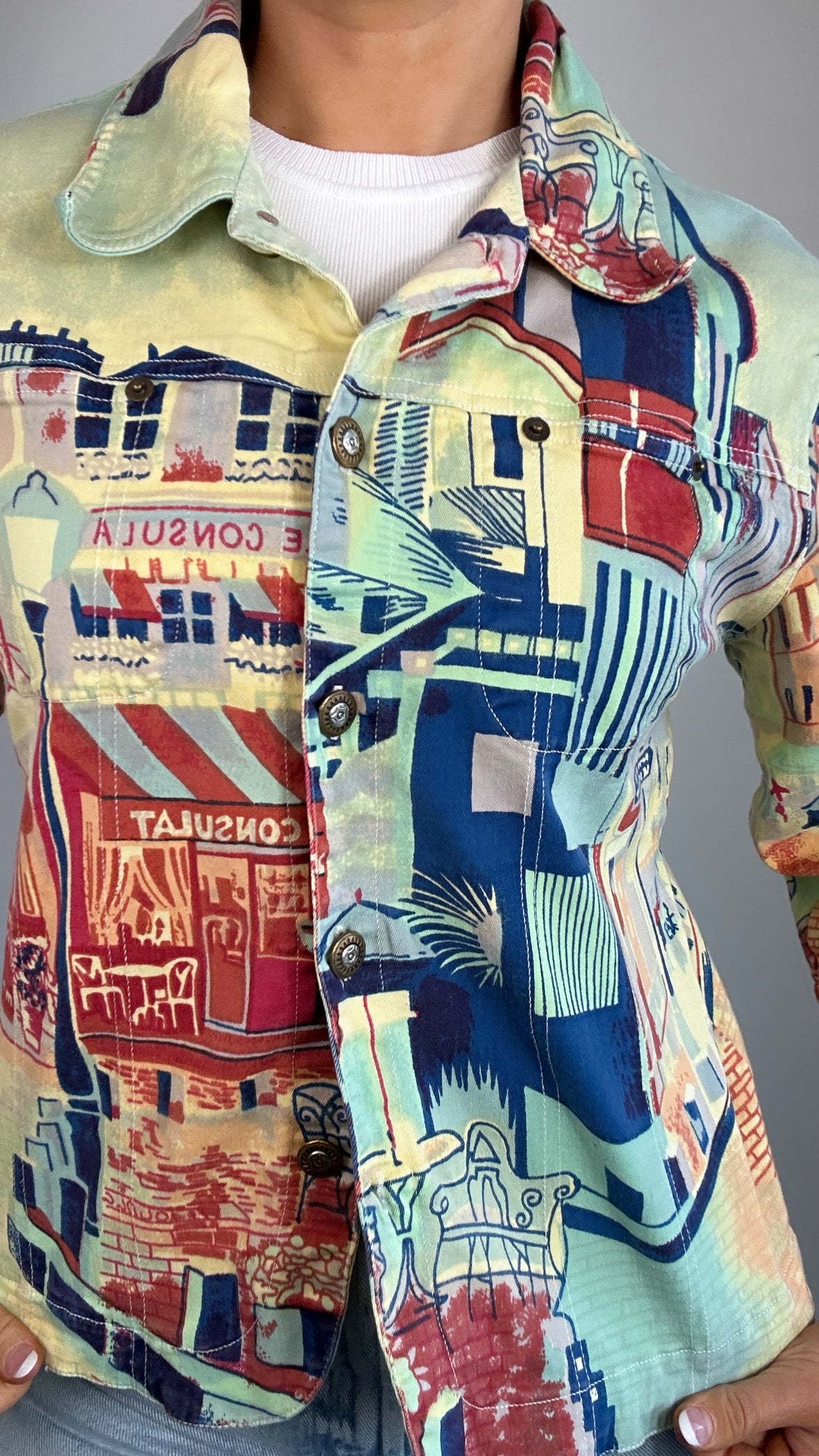 Y2K Euro Kaktus City Scape Graphic Jacket