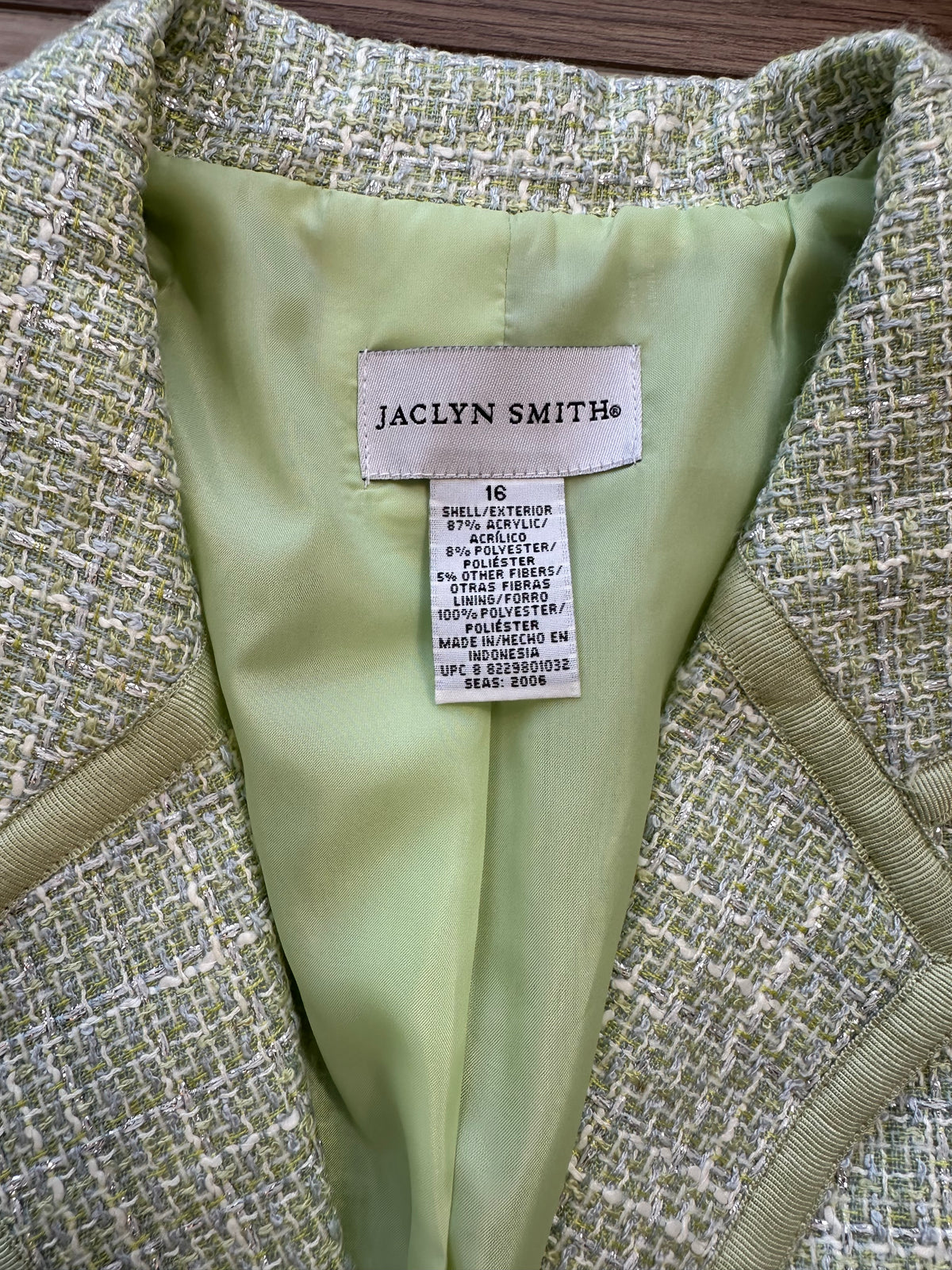 Vintage Mint Green Tweed Shimmer Jaclyn Smith Blazer