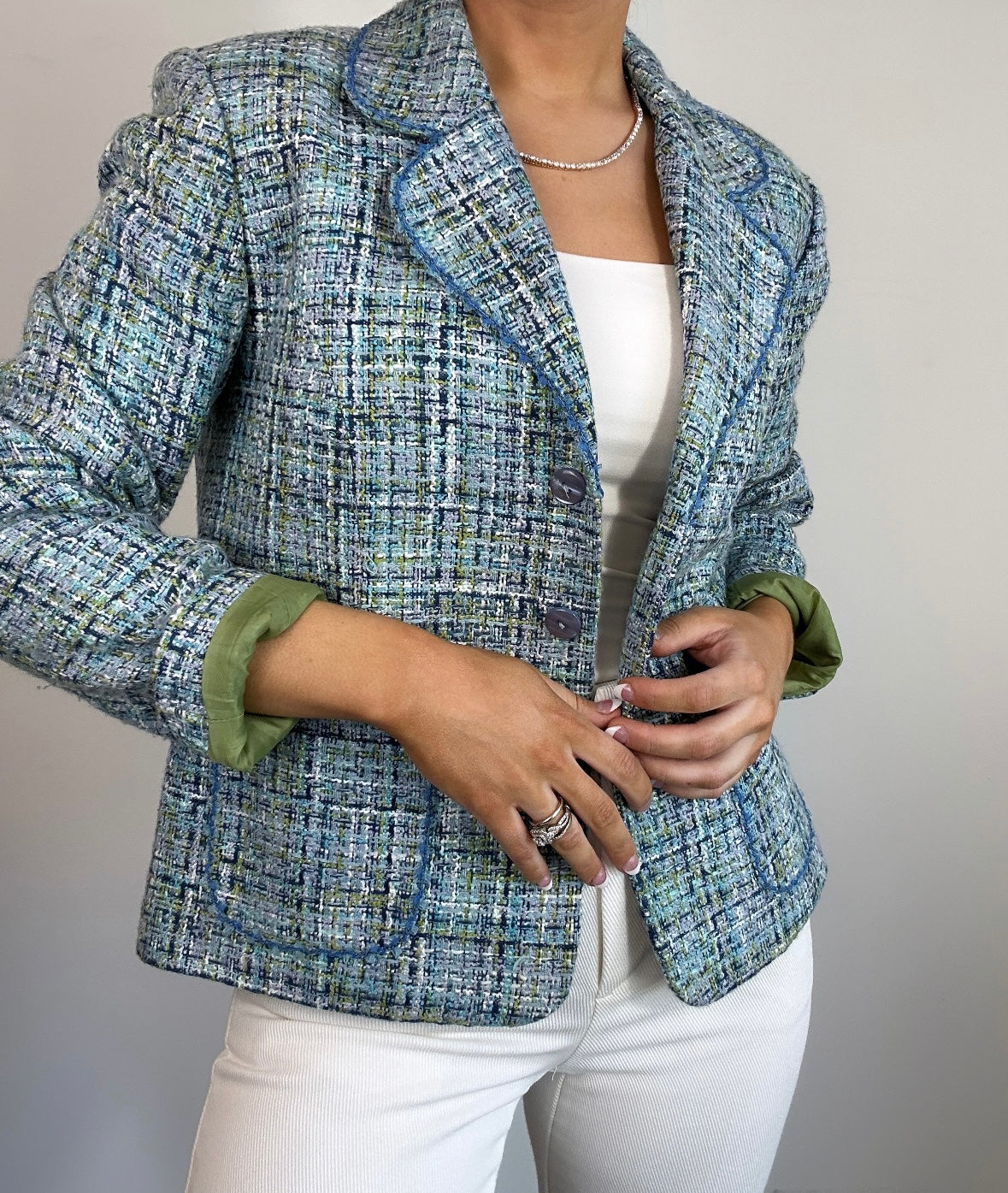 Y2k Vintage Blue Green Purple Tweed Dress Barn Blazer
