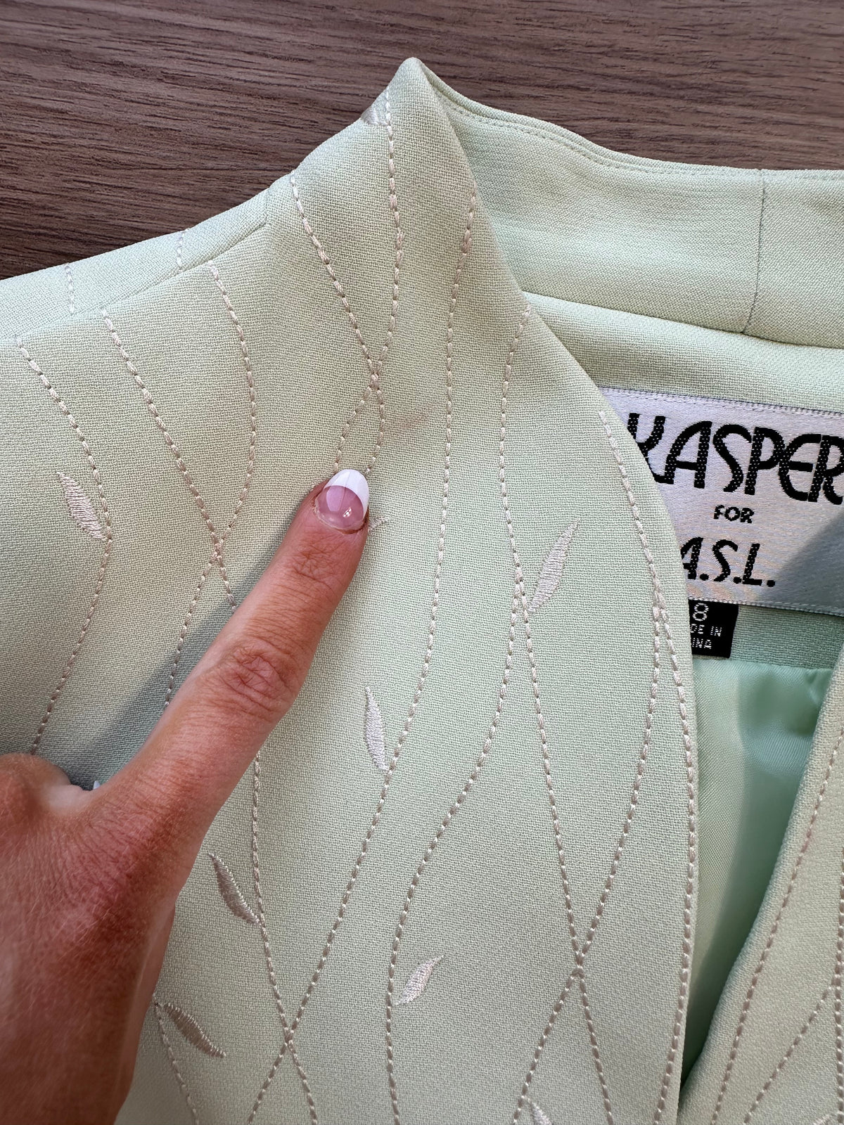 Vintage Light Green White Embroidered Longline Blazer Jacket
