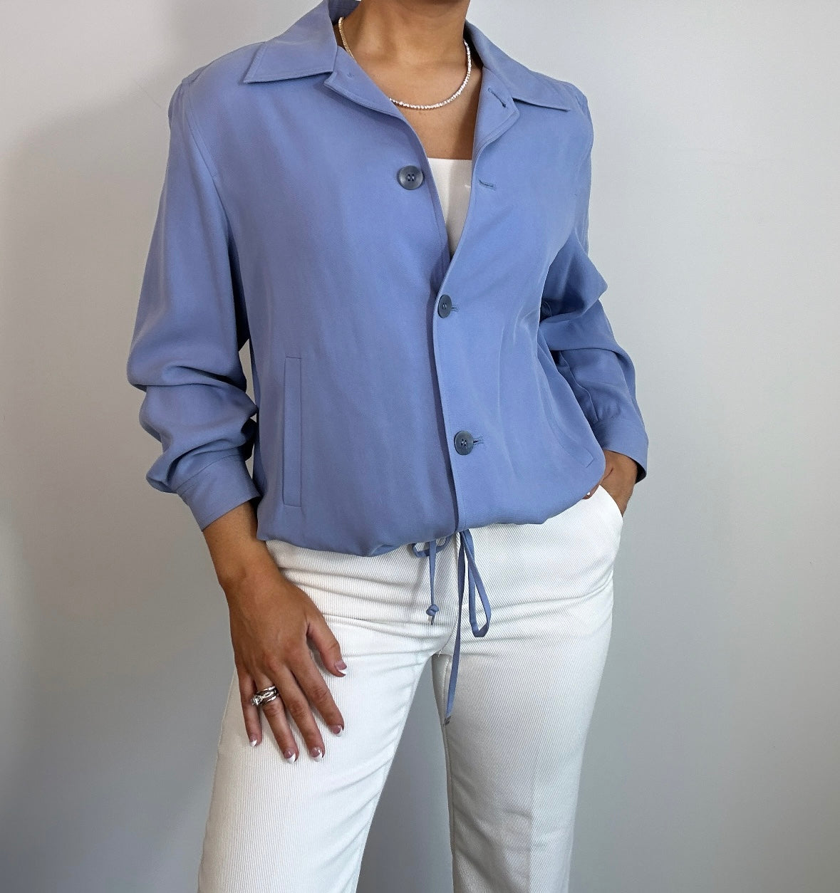 Pure Silk Vintage Talbots Sporty Bomber Style Drawstring Cinch Jacket