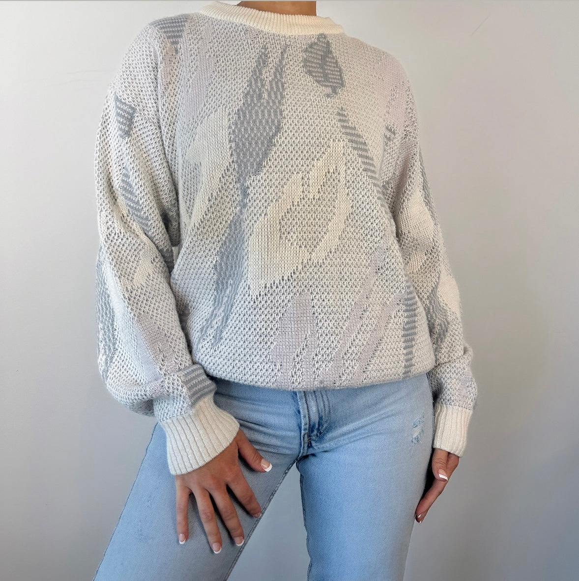 Vintage Abstract White Gray Blue Zeppelin Crewneck Sweater