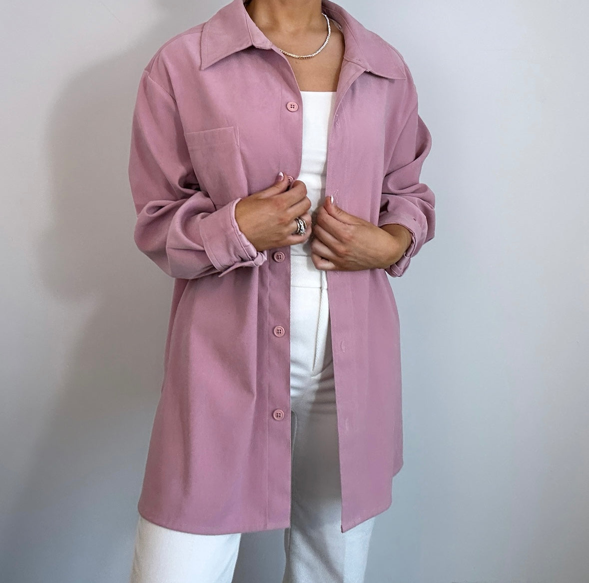 Vintage Faux Suede Mauve Pink Shacket Button Down Top