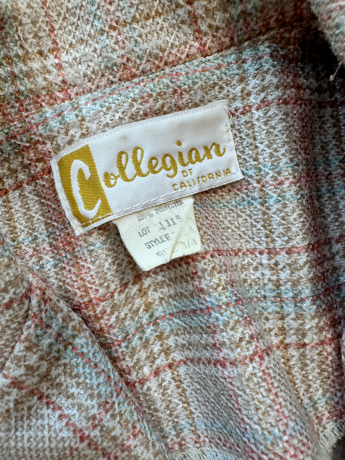 1970's Collegian of California Tailored Cream Blue Orange Plaid Blazer