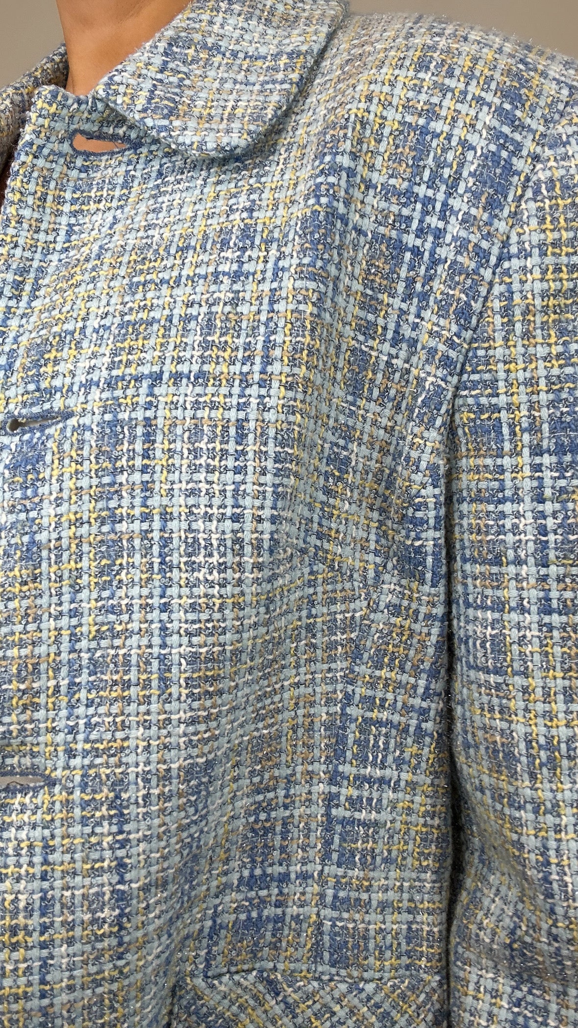Vintage Light Blue Yellow Blend Tweed Karen Scott Blazer Jacket