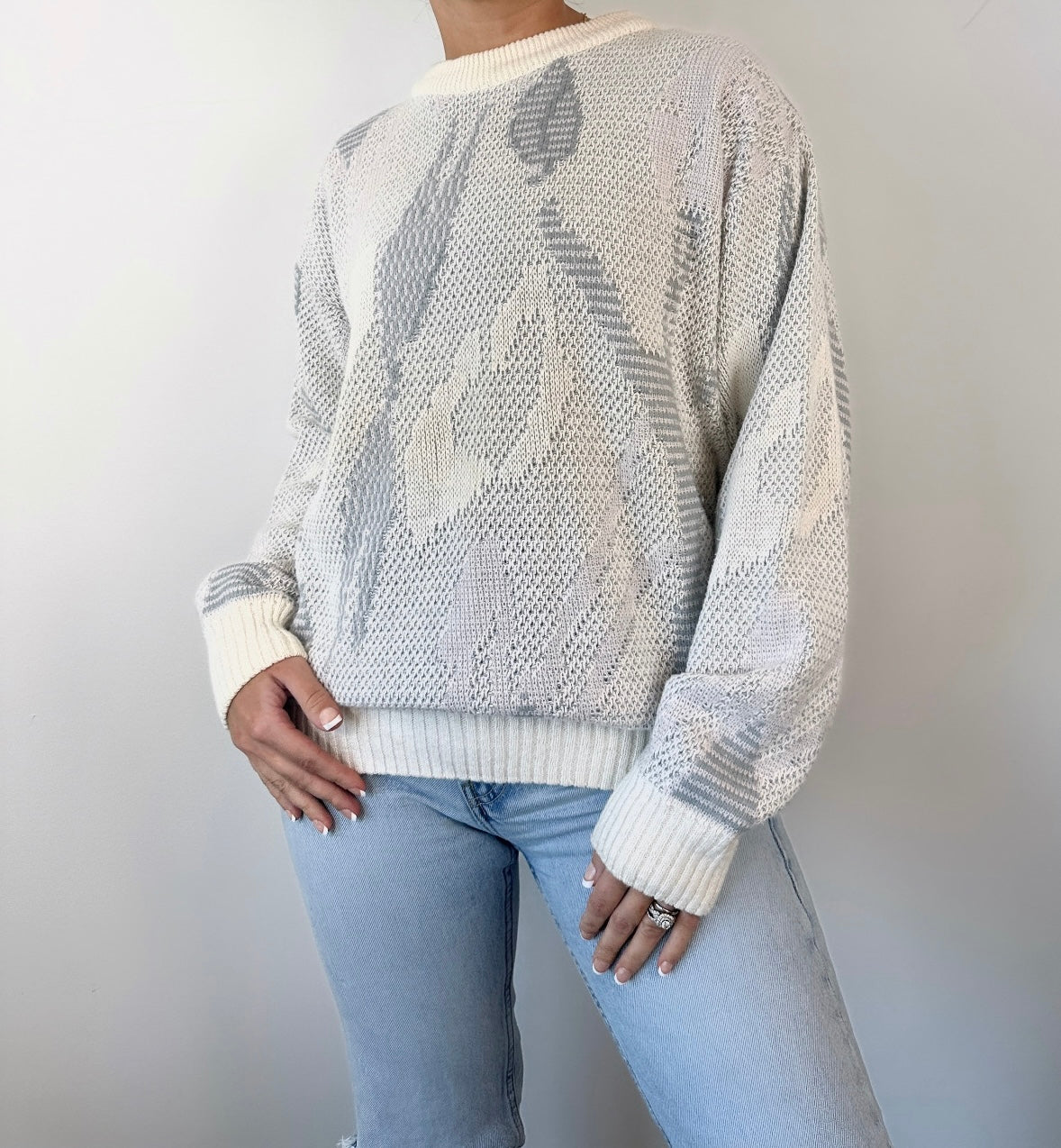 Vintage Abstract White Gray Blue Zeppelin Crewneck Sweater