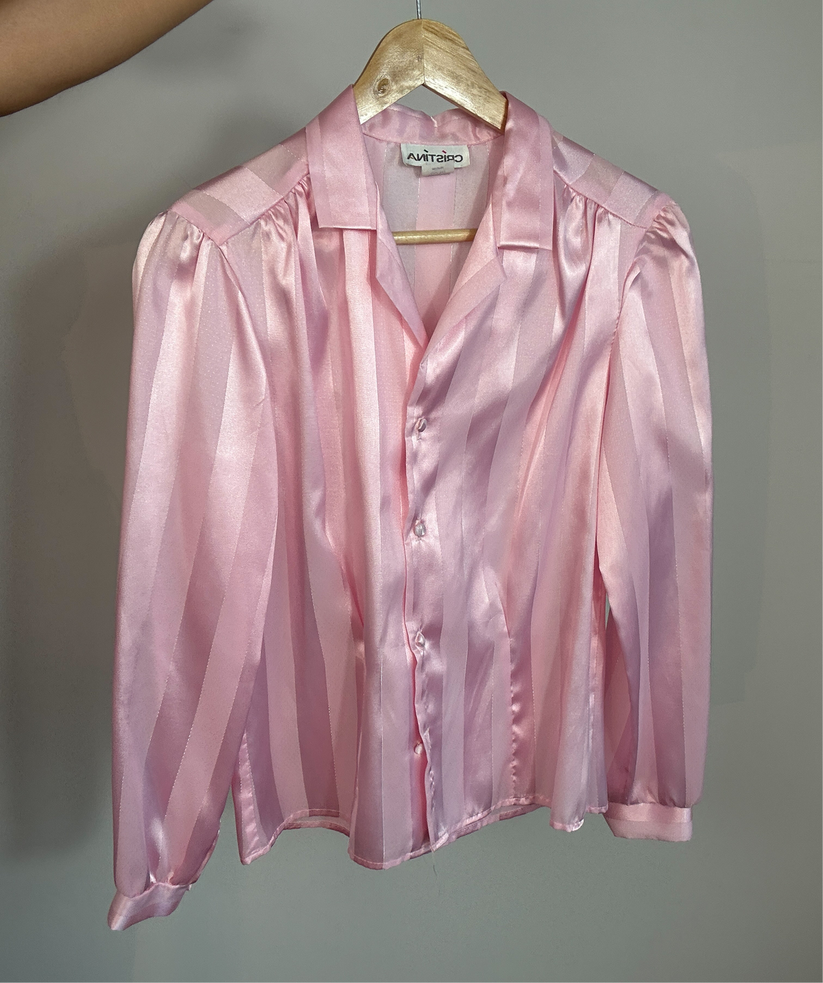 Vintage Cristina Light Pink Striped Button Down Top