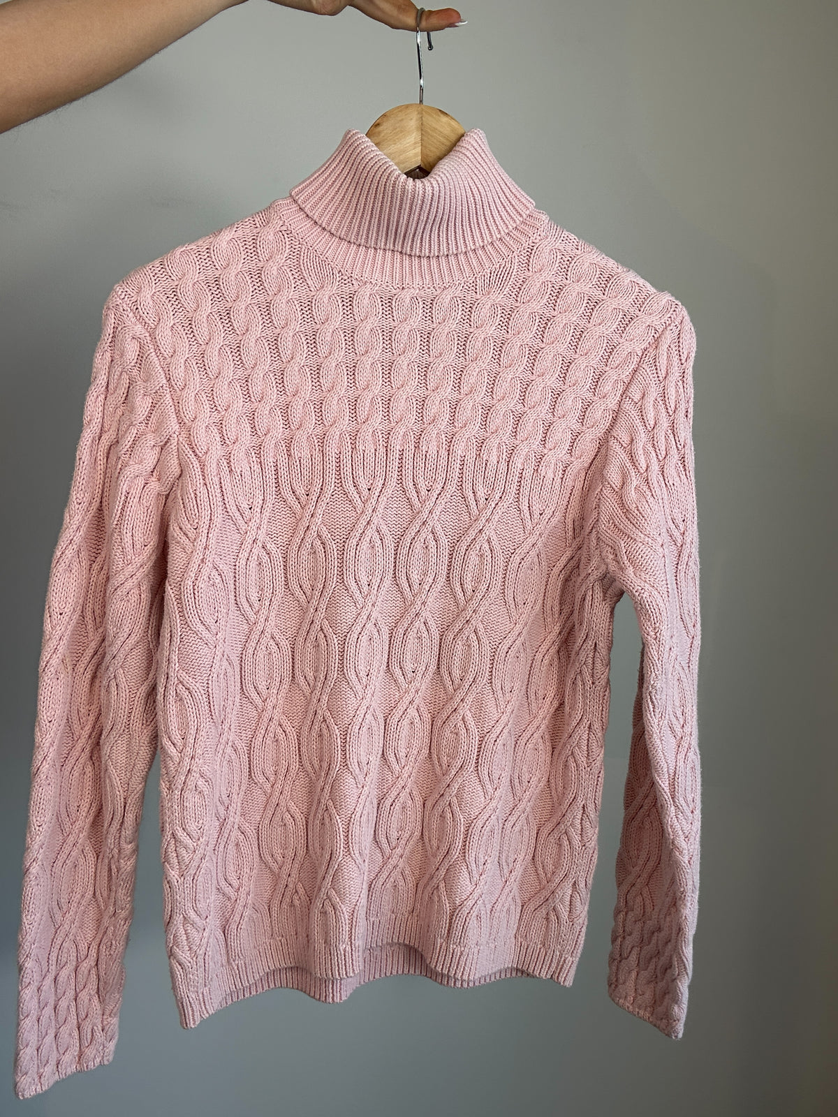 Vintage Light Pink Cable Knit Turtleneck Sweater