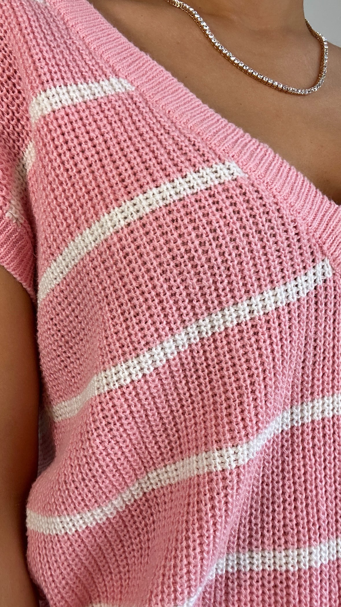 Vintage Eileen Pink White Striped Chunky Sweater Vest