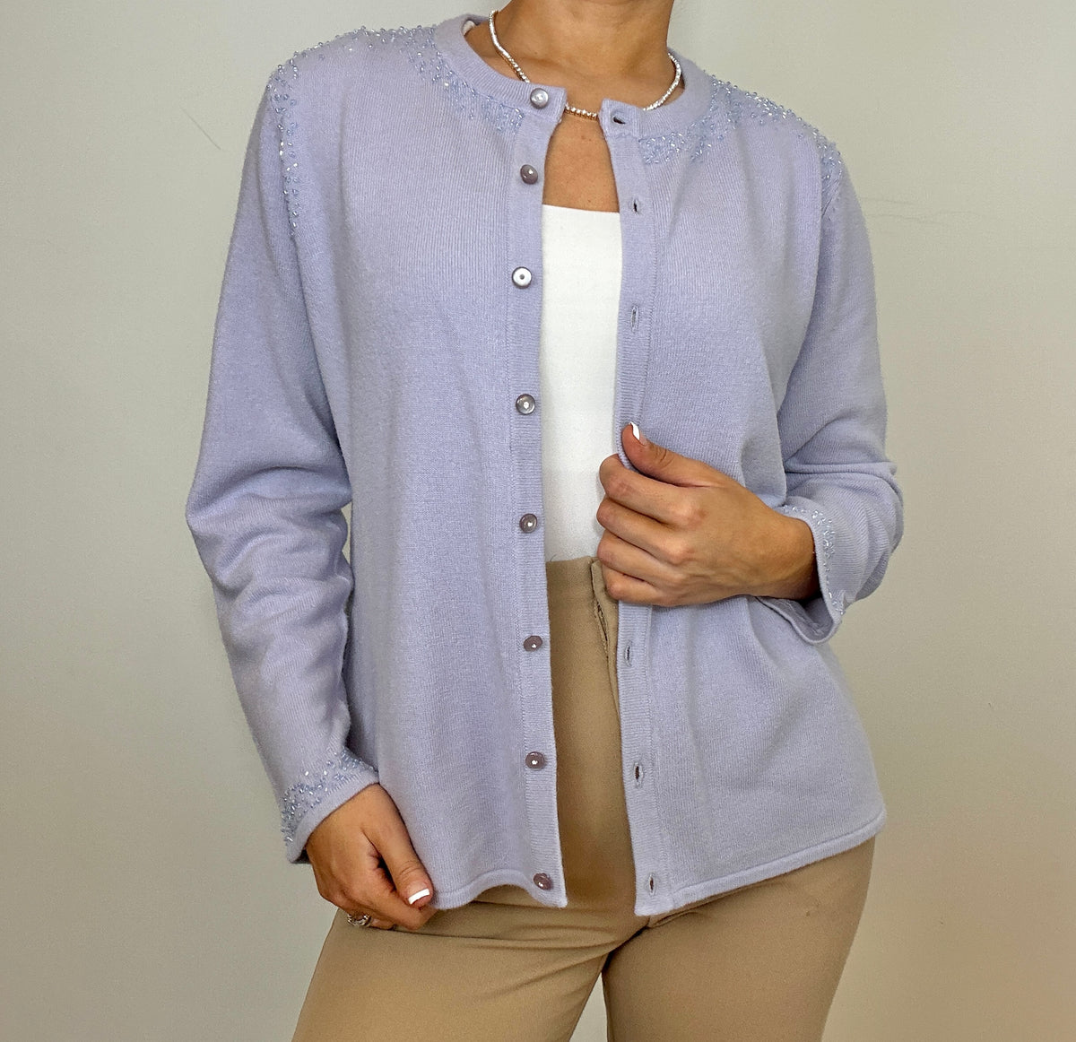 Vintage Light Blue Beaded Cardigan