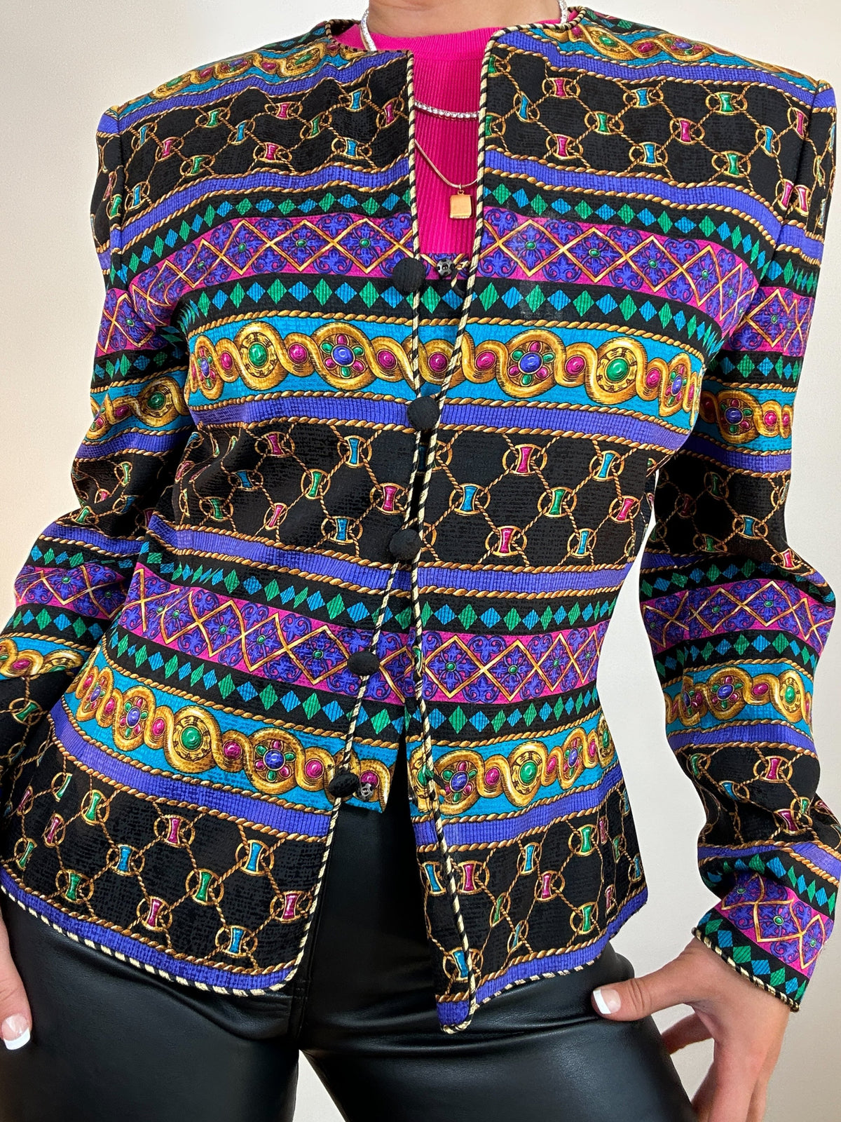 Vintage Adrianna Papel Silk Jewel Printed Jacket