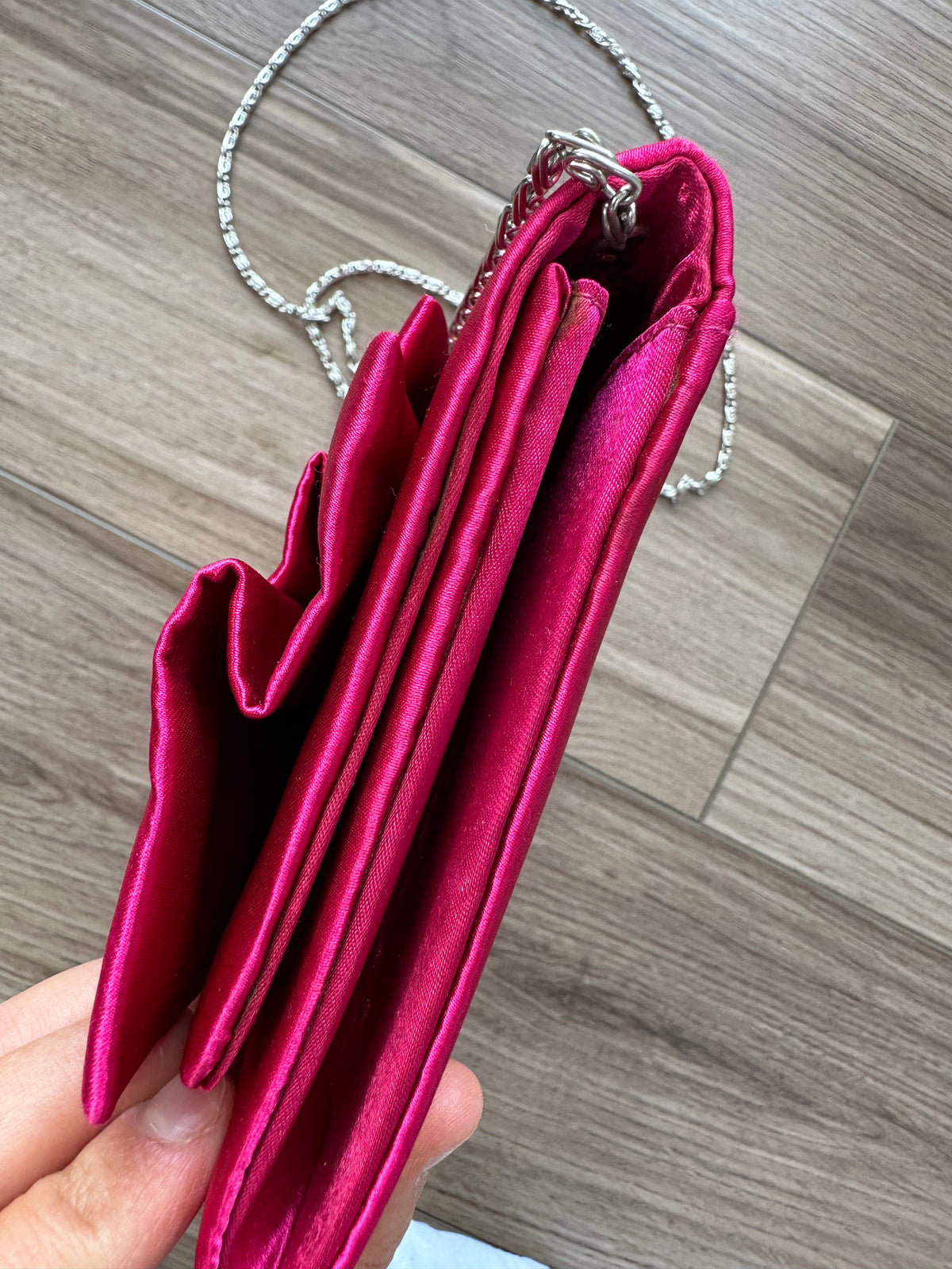 Vintage Hot Pink Beaded Satin Clutch Purse