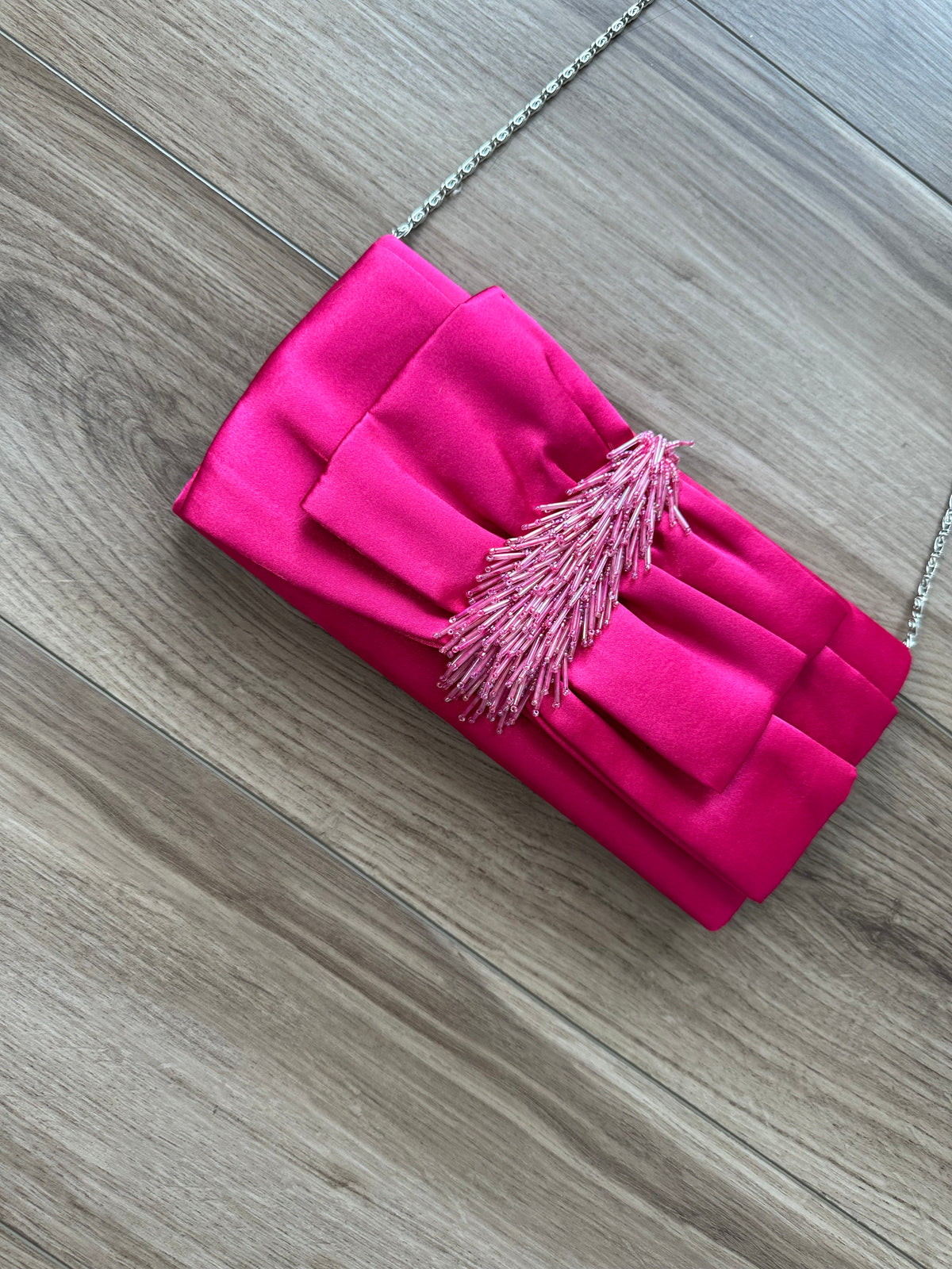 Vintage Hot Pink Beaded Satin Clutch Purse